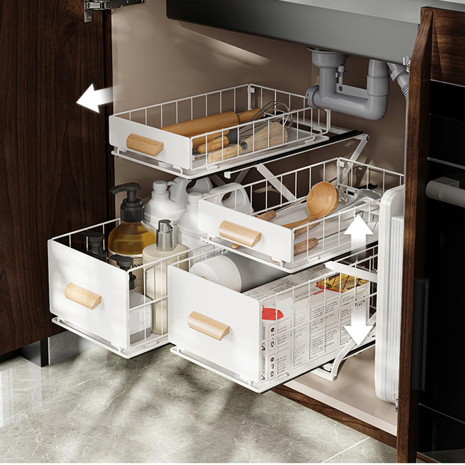 Spülschrank Organizer Untertisch-Organizer, 2-stufiger Untertisch-Organizer für Küchen- und Badezimmerspülen und ausziehbares Regal für Küchen- und Badezimmer(Size:S)