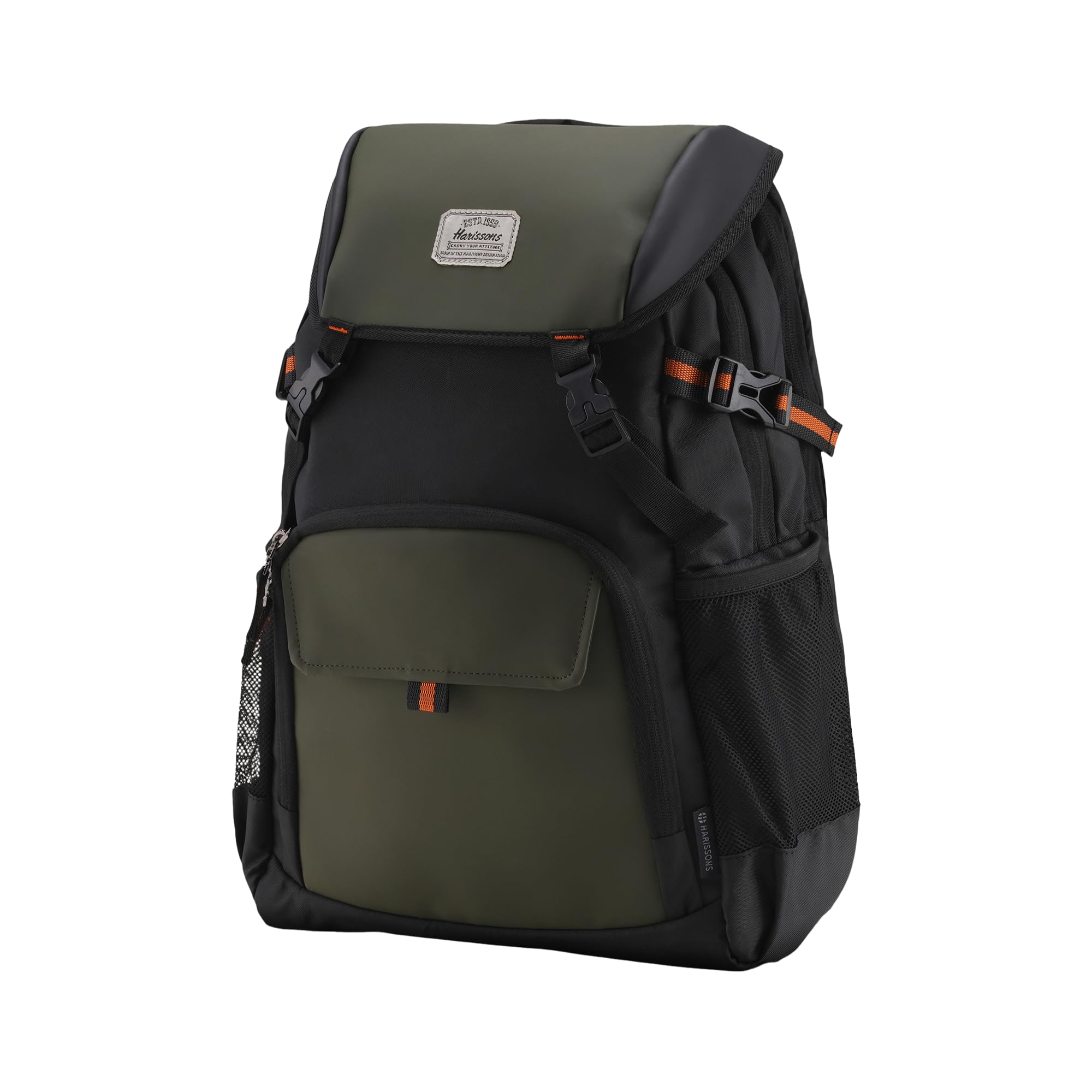 HARISSONS RHINO Laptop Backpack | 30L | Fits 15.6β Laptop | 420D PU-Coated Polyester & Vegan Leather | Office, Commute & Travel | Laptop Protection, Trolley Sleeve, Organizer (Army Green)