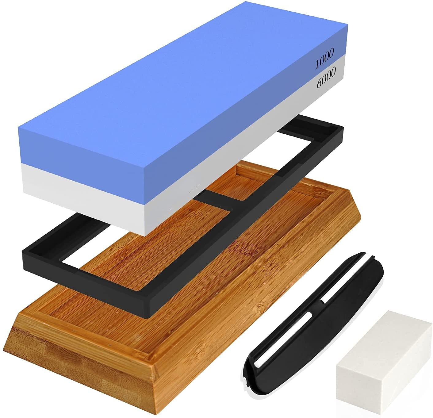 Whetstone Knife Sharpening Stone 1000/6000 Grit ,TYTA Double-sided Waterstones Sharpening for Kitchen with Angle Guide, Non-Slip Silicone Holder& Bamboo Base, Flattening Stone