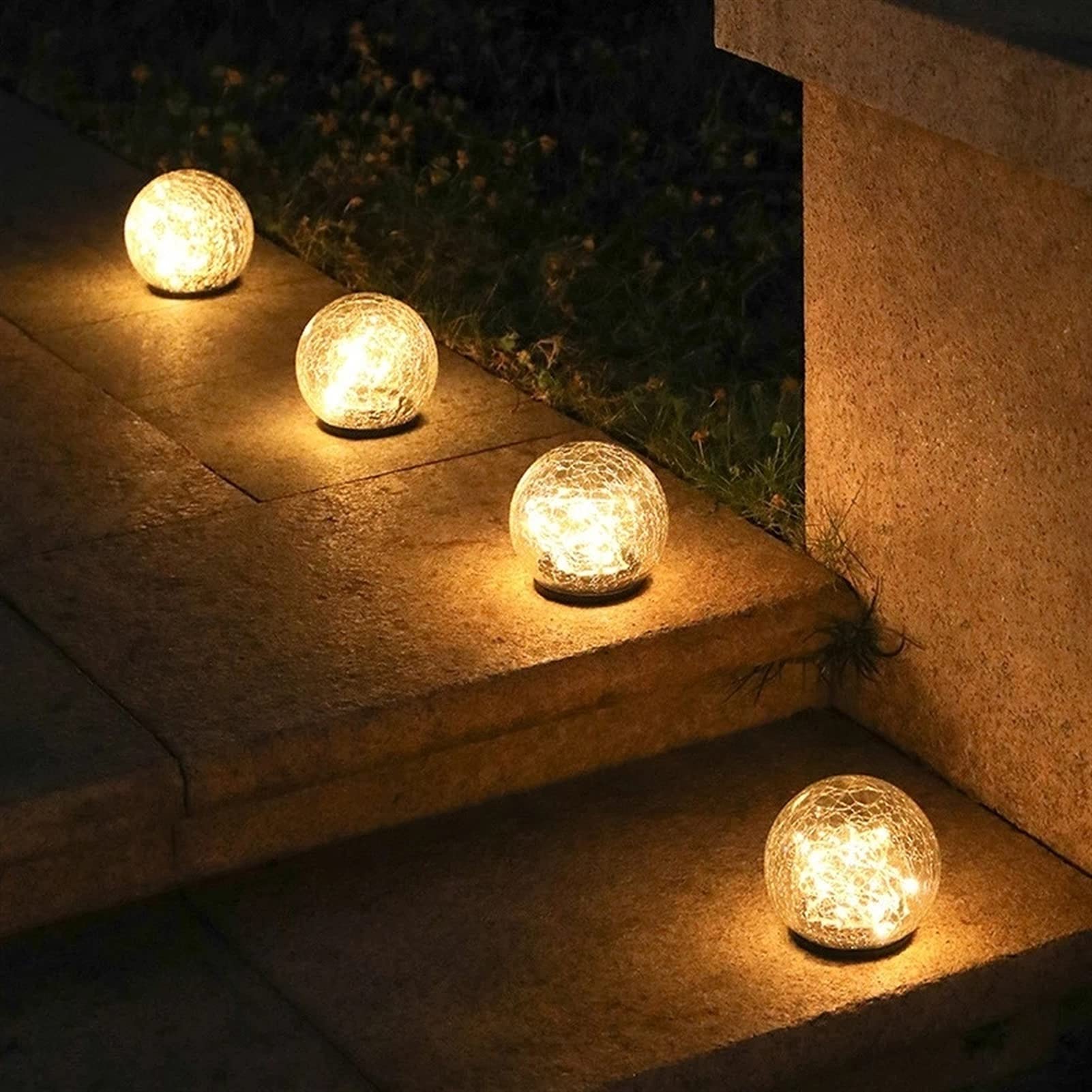 4er-Pack Solarleuchten for den Außenbereich, Garten, wasserdicht, warmweiße LED-Krakelglaskugel for Outdoor-Dekorationen, Hof, Weg, Terrasse, Rasen Lampen