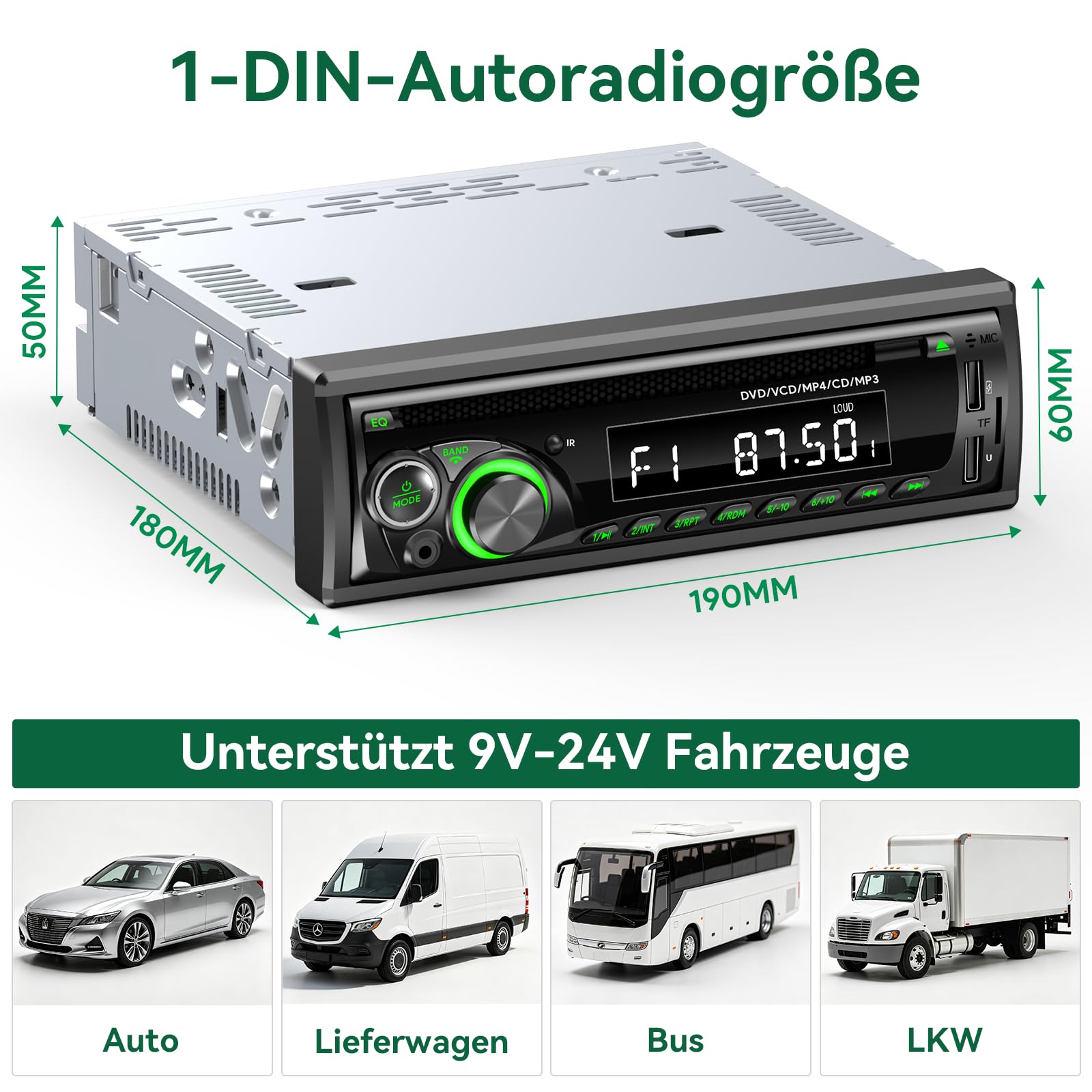 Autoradio Bluetooth mit CD DVD Player, Wistrue RDS/FM/AM Autoradio 1DIN,7 Farben Radio mit 2 USB SD/AUX/Lenkradfernbedienung,MP3 Player