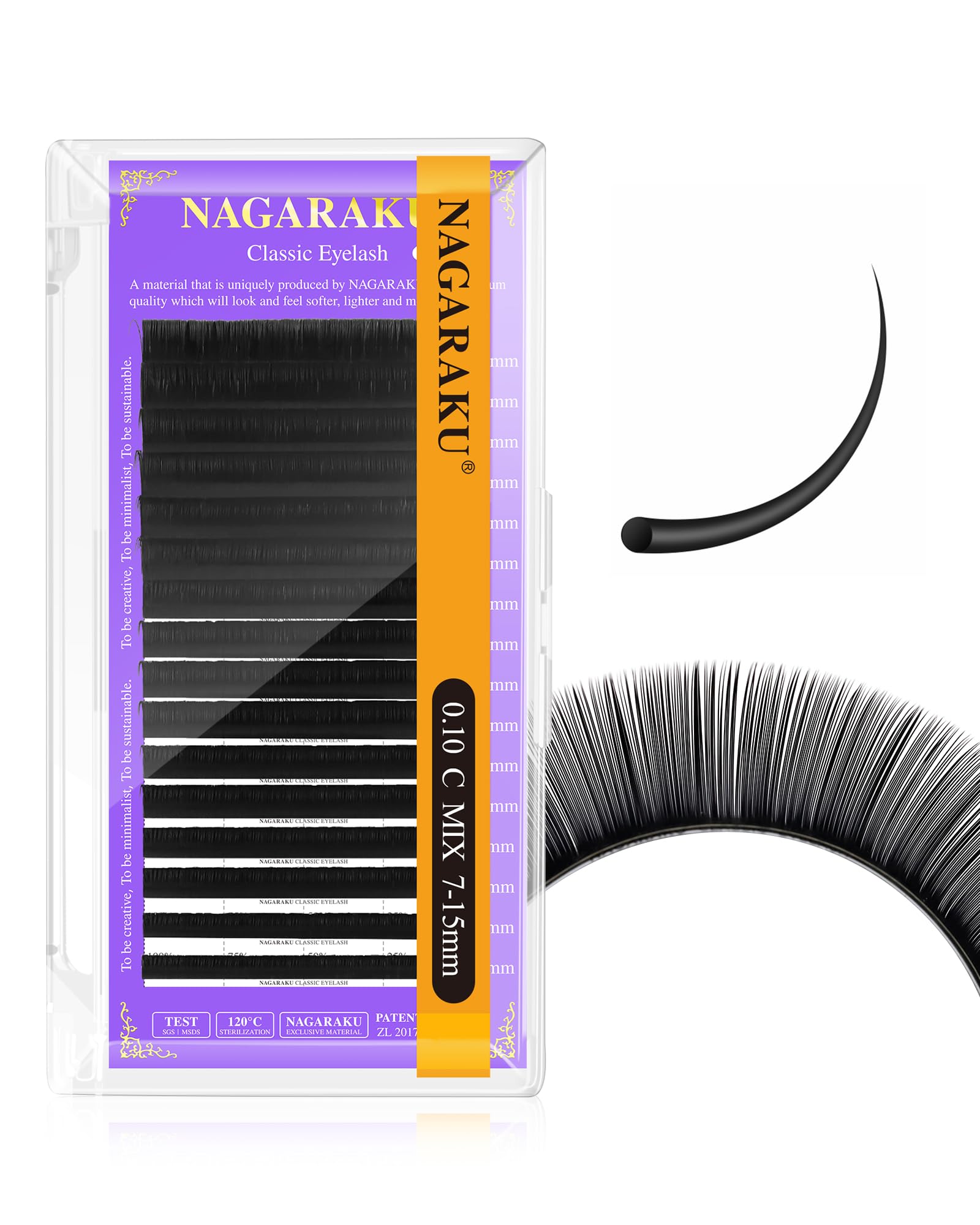 NAGARAKU Eyelash Extensions Individual Lashes 0.10mm C curl 7-15mm Mix Tray Matte Black Classic Soft Natural Professional 16 rows