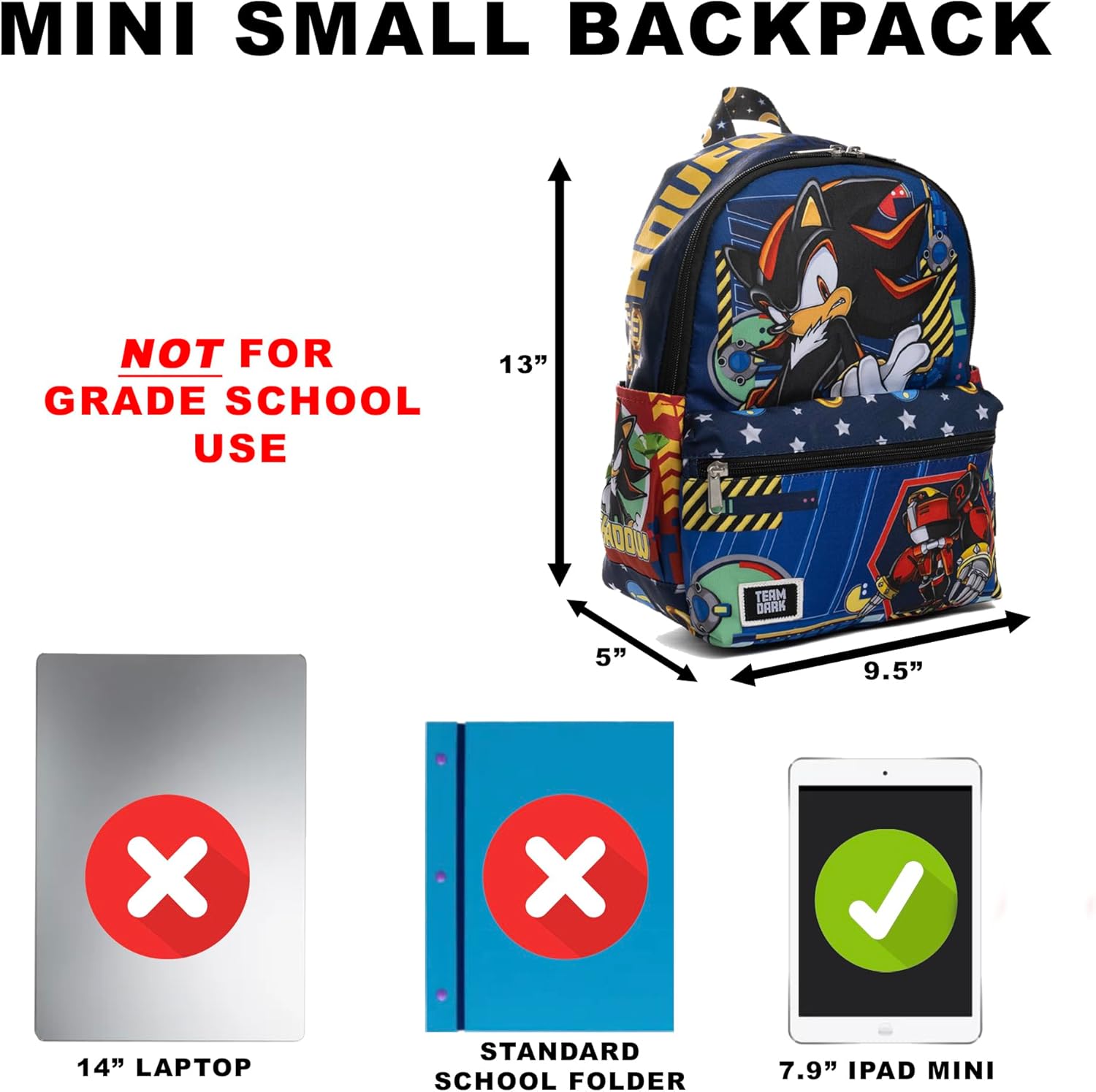 Sega Sonic Shadow Team Dark 13" Deluxe Nylon Mini Backpack - Image 2