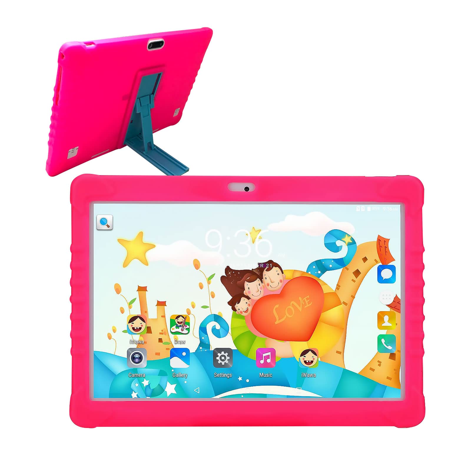 Touch Kids Tablet Pro Kid Tablet Pad tablet edukacyjny dla dzieci, 1 GB + 16 GB, Android 8.1, ekran dotykowy IPS 10", Google Play, 16 GB SD, rysik, fabrycznie zainstalowany z etui ochronnym (różowy)