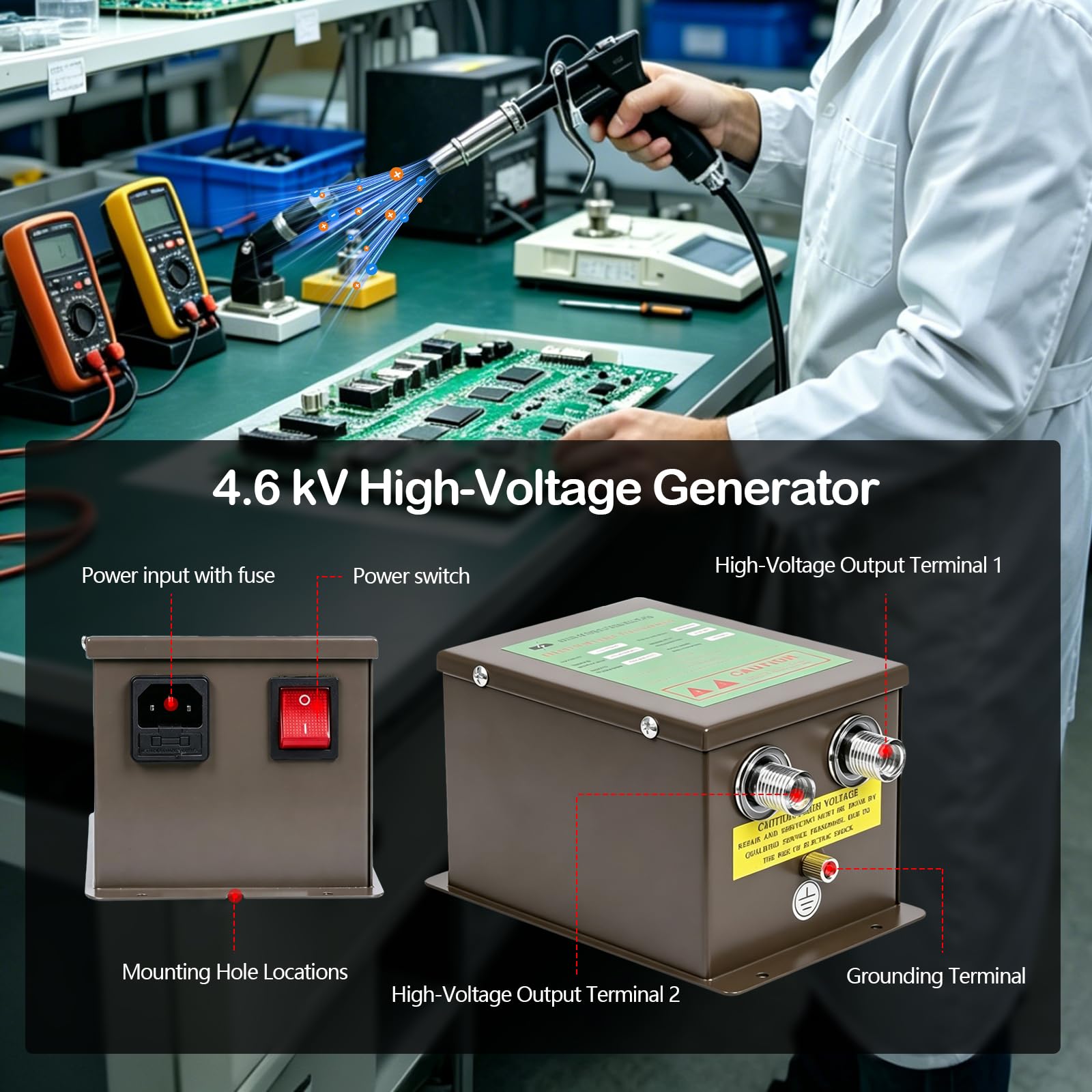Pistola Antiestática Pistola de Aire Ionizante con Generador de Alto Voltaje Eliminador Electrostático para Eliminación Electrostática Industrial