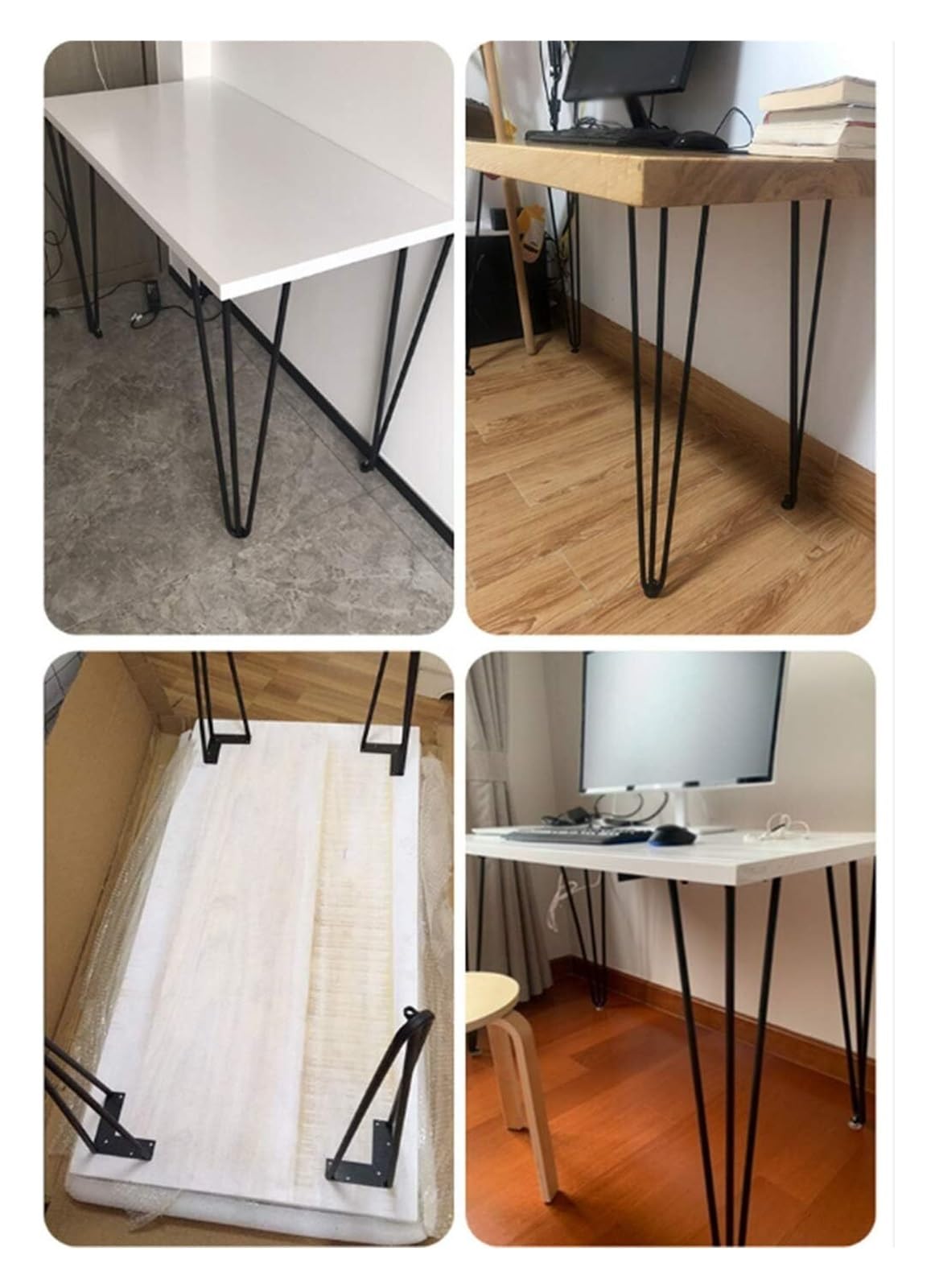 Gambe regolabili resistenti a forcina, set di 4-65 cm, gambe da tavolo in metallo per mobili fai da te, tavolino, divano, comodino, casa e ufficio, stile industriale (nero)