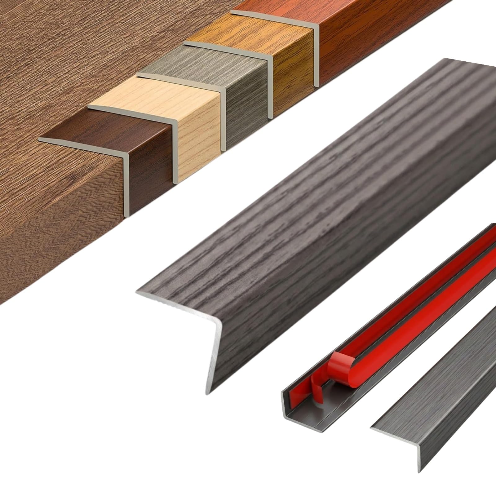 Aluminium Floor Transition Strip, Self Adhesive L Shape Wood Effect Transition Strip, 90 Degree Angle Edge Trim Door Threshold Bar for Laminate Flooring(Export Gray,W20*H8mm*L0.9m)