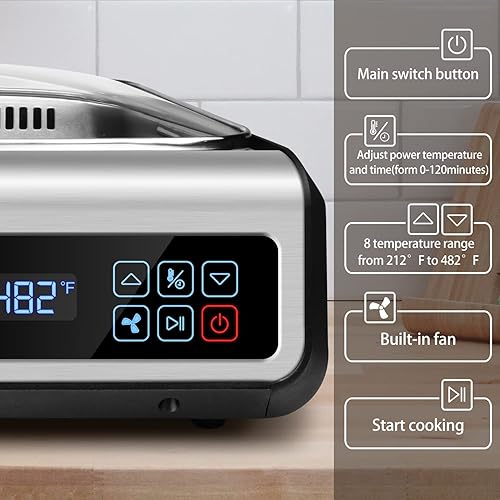 Miniatura 2 de Techwood - Parrilla sin humo para interiores con tapa de vidrio templado de 1500 W y panel de control inteligente LED, barbacoa coreana de control