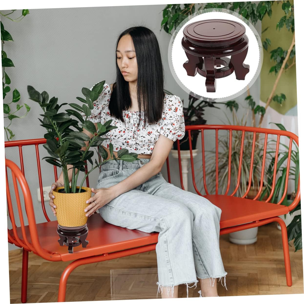 Wooden Plant Stand 3.93X3.93X3.81In Round Pot Base Indoor Plant Holder Succulent Flower Pot Display Rack for Home Garden