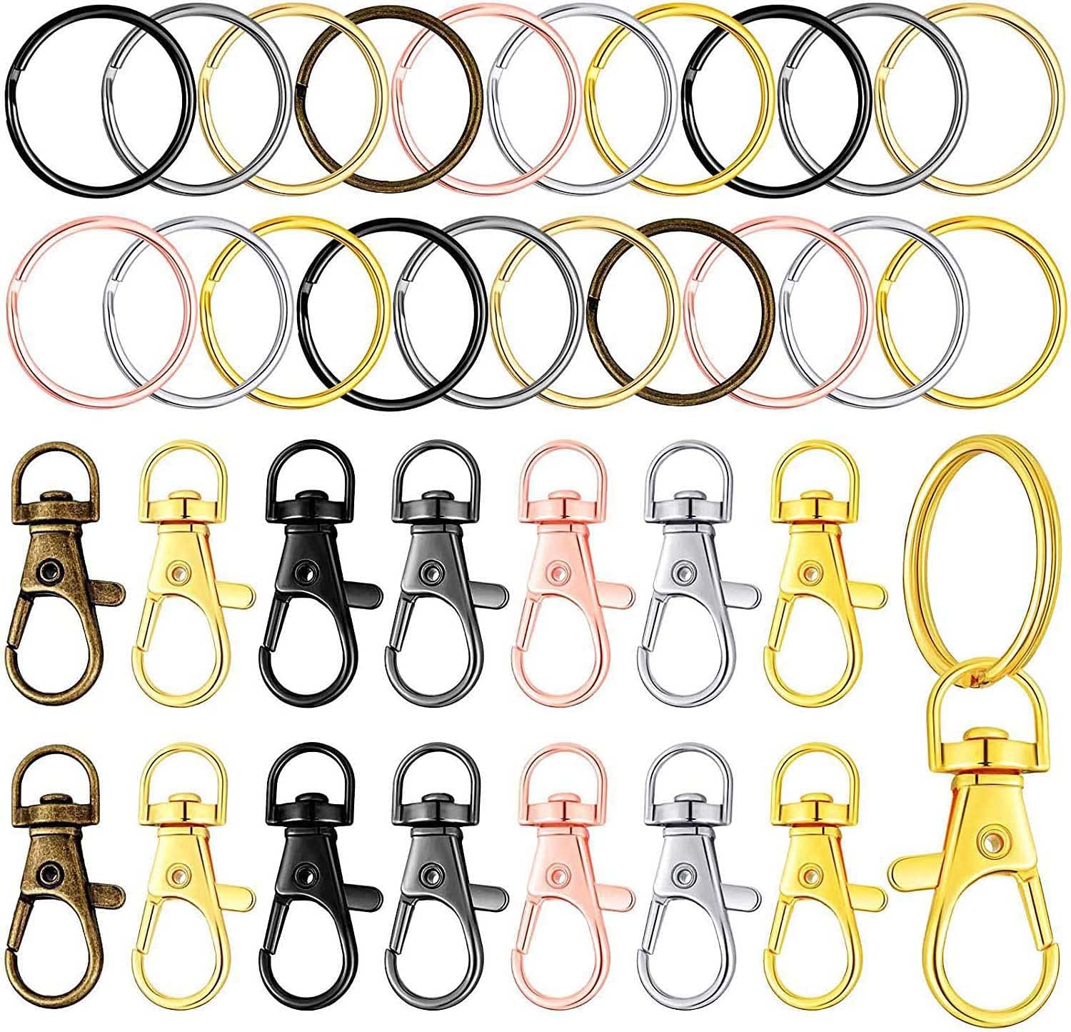 DIY Crafts (15 Pcs D Rings, Antique Gold) Swivel Clasps + D Rings Slide Buckles,Keychain Rings For Lanyard Snap Hooks Keychain Clip Hooks D Keychain Rings Lobster Claw Clasps Hardware Sewing