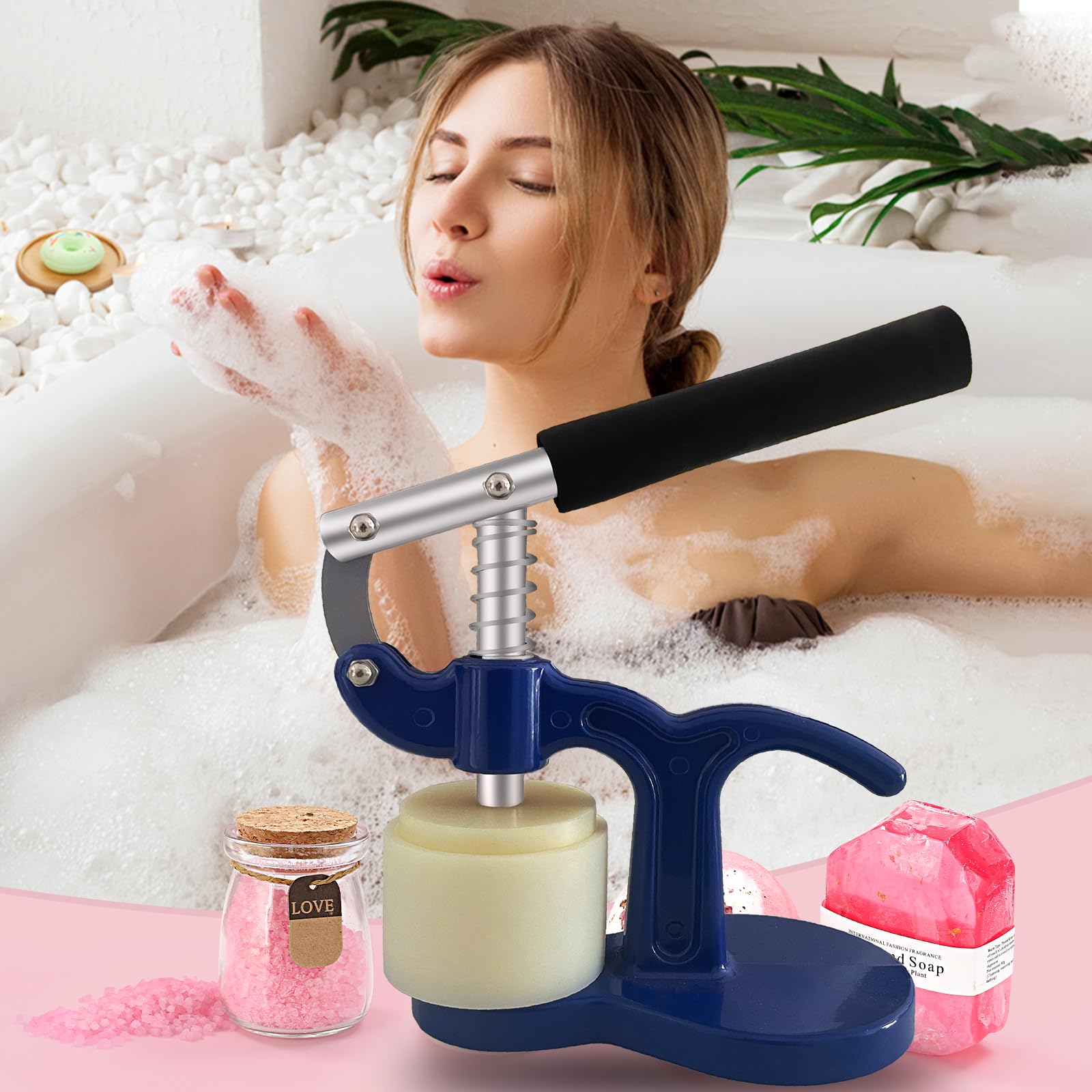 Presse à vapeur de sel de bain avec un ensemble de moules, à faire soi-même pour bombe de bain, machine à vapeur de douche, kit vapeur de bain, presse à vapeur pour tablettes de douche