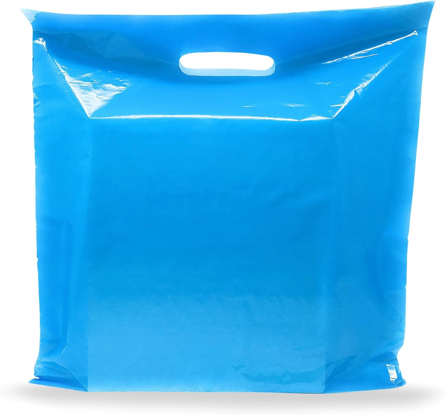 16x16 Blue Plastic Merchandise Bags, Glossy Finish, Large Retail Size, 100 Pack, 2 Mil Thick, with Die-Cut Handles by PPB