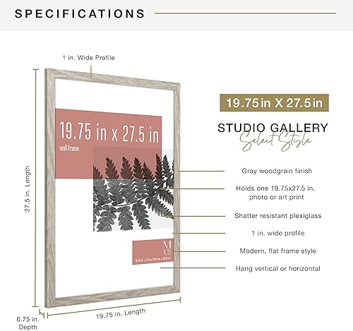 Vista 593 de MCS Studio Gallery Marco para póster de 16 x 24 pulgadas, imitación de veta de madera de color negro, colgar en horizontal o vertical, grande