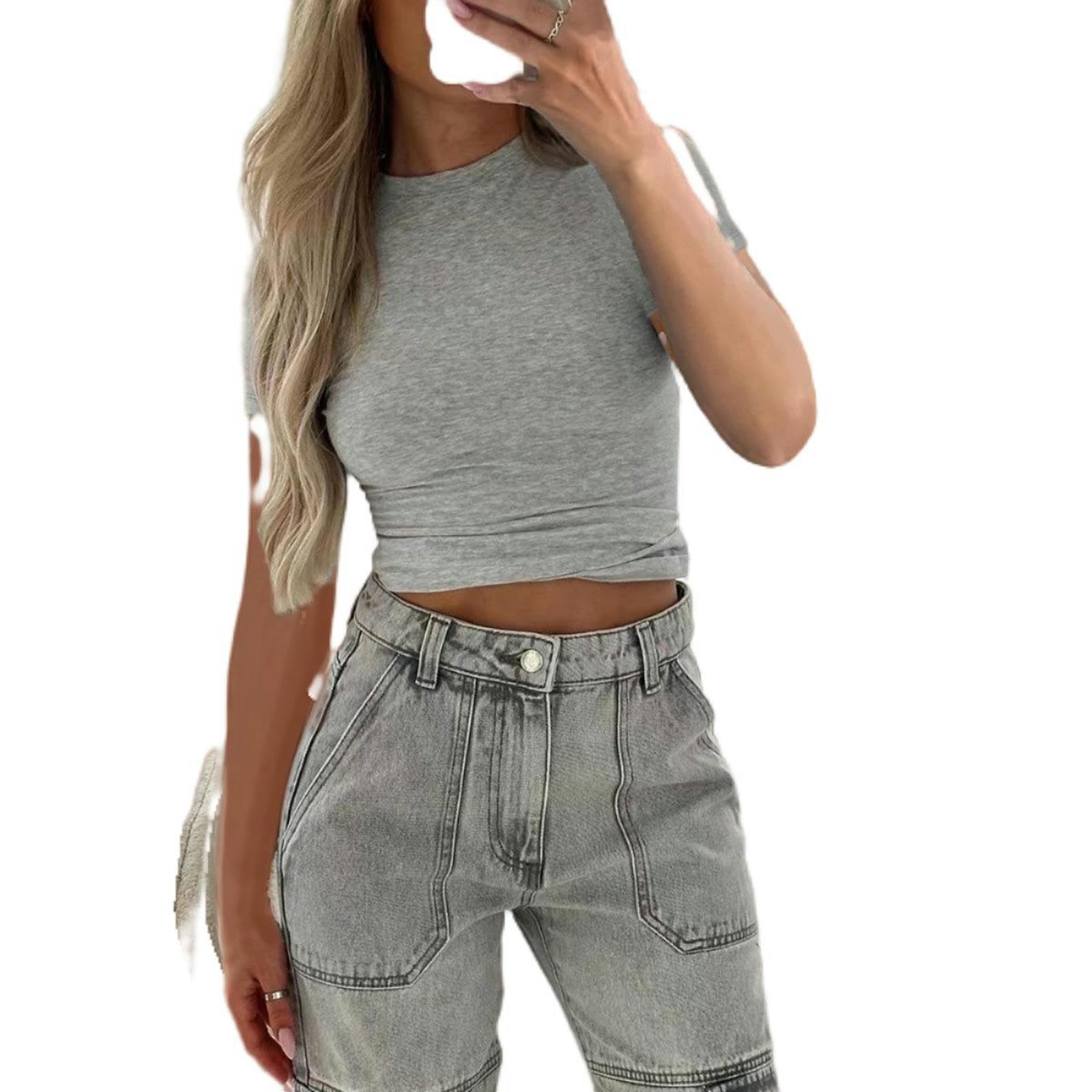 T-shirt gris floral femme Y2K XL pour un confort estival absolu