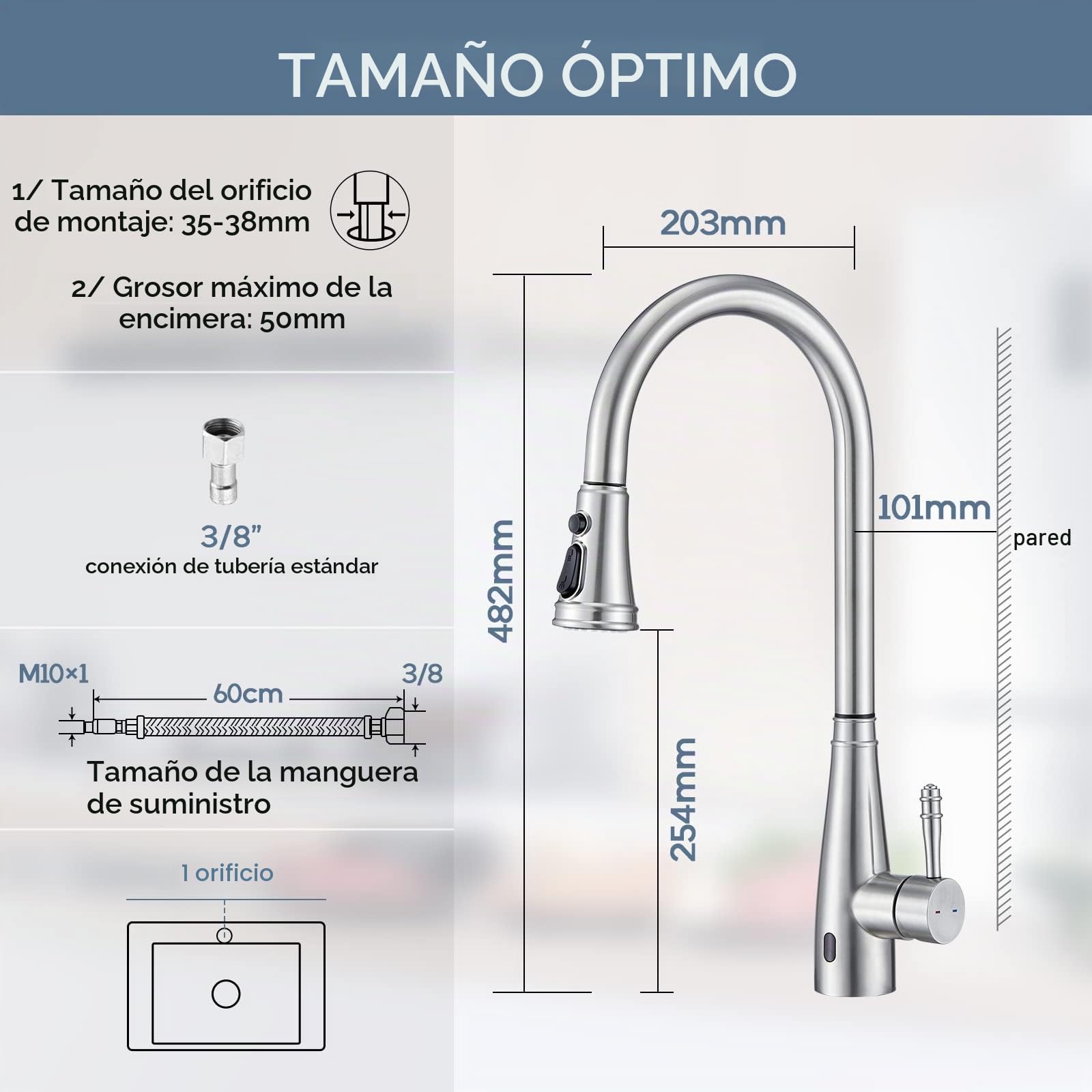 Grifo de Cocina Touchless con Ducha Extraíble, Grifos Cocina Smart 360° Giratorio, Grifo Monomando de Alta Presión, Grifo Fregadero con 3 Modos, 304 Acero Inoxidable
