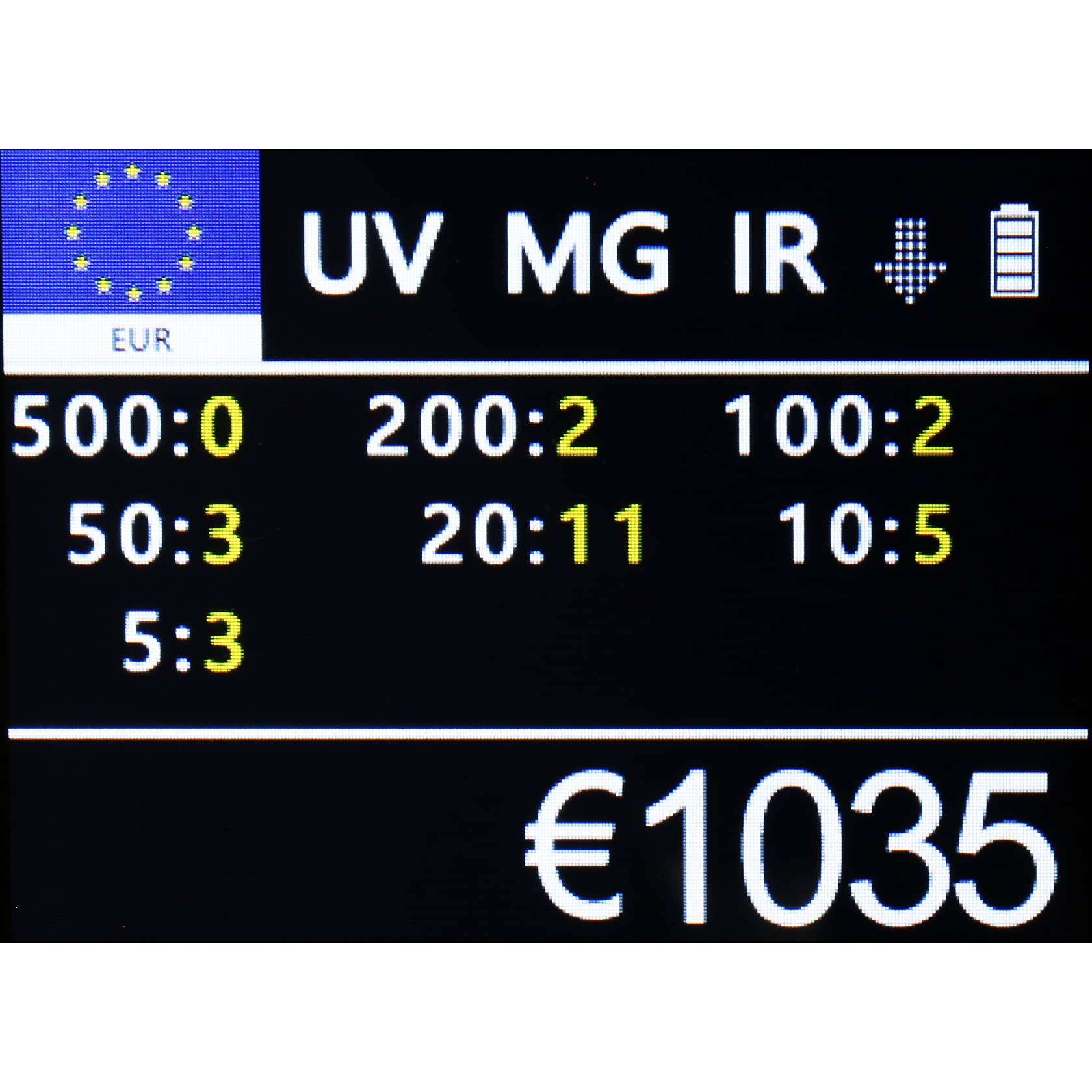 Monepass D8X PRO - Détecteur Professionnel de faux billets Euro avec 8 systèmes de détection et une fiabilité de 100% (test BCE) et Batterie incluse