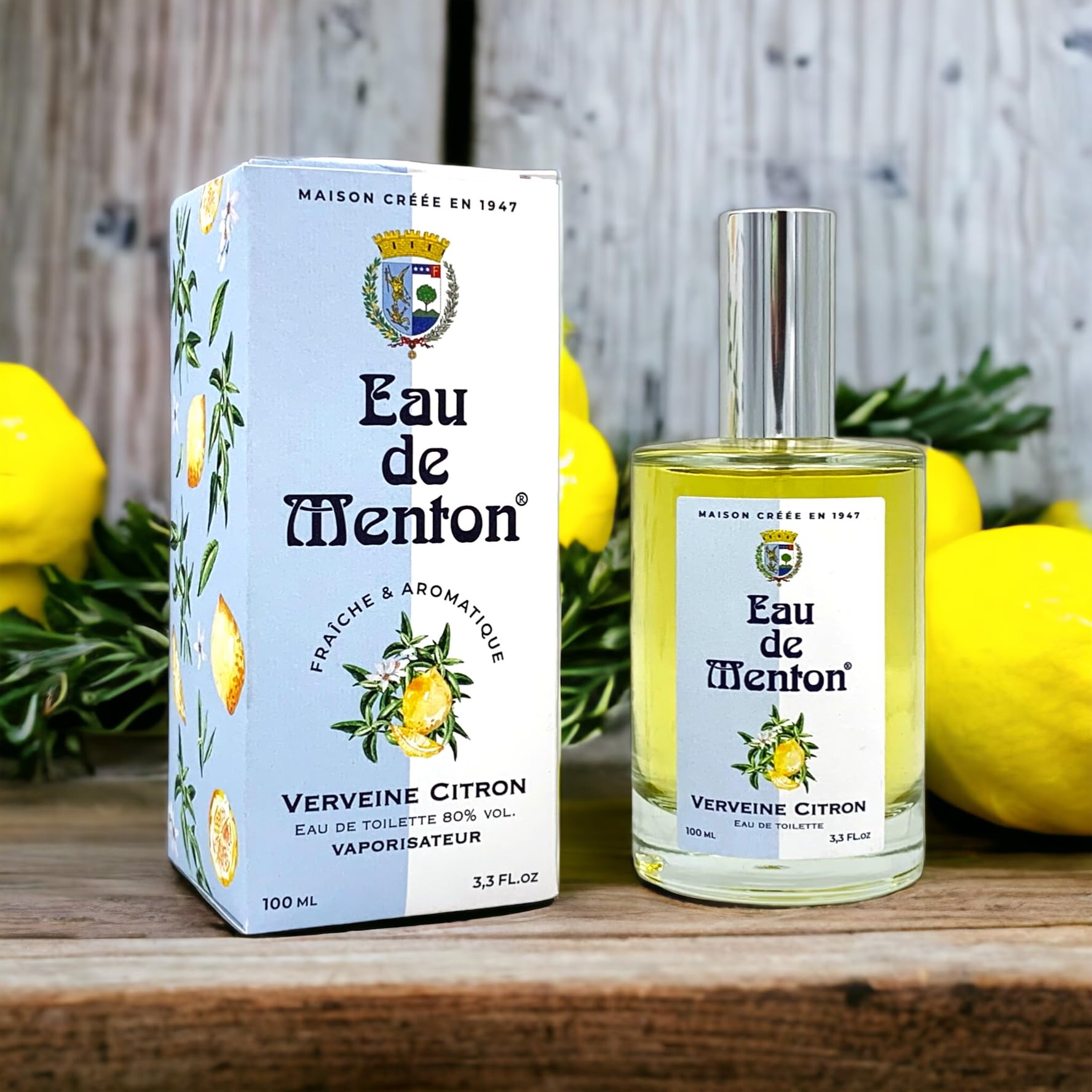Eau de Menton Verbene-Limone - Eau de Toilette Limone e Aromatico - Fragranza fresca e naturale per donne e uomini - Fragranze vegetali e agrumi - Fabbricazione artigianale francese - 100 ml