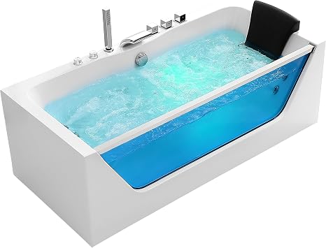 Empava 67 in. Acrylic Alcove Whirlpool Bathtub - Hydromassage Rectangular Jetted Soaking Tub with Center Drain - Waterfall Faucet