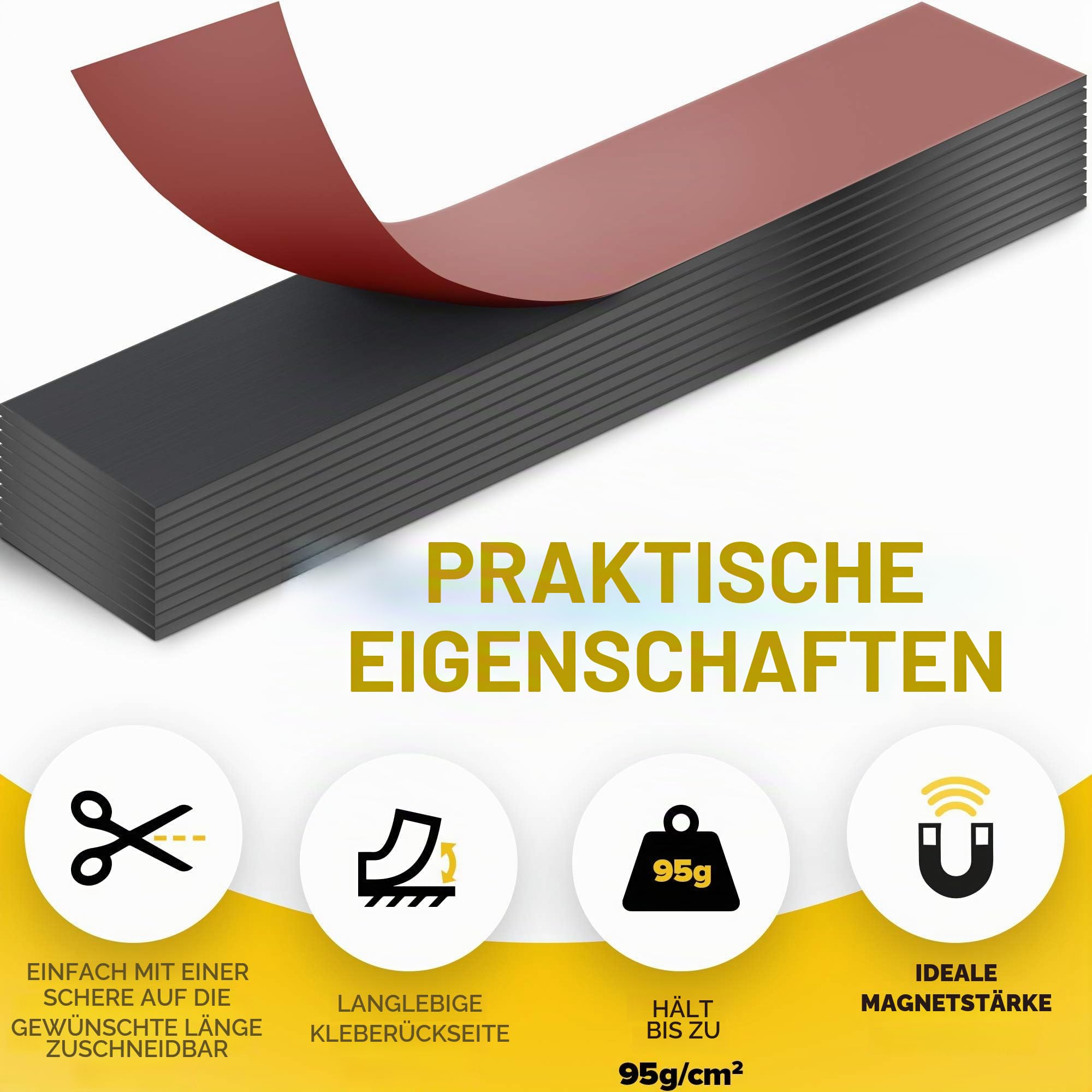 X-bet MAGNET Magnetstreifen mit selbstklebender Rückseite – Magnetband zum Basteln – Werkzeug- und Messer-Magnetstreifen für Küche, Garage und Garten (6 Stück)