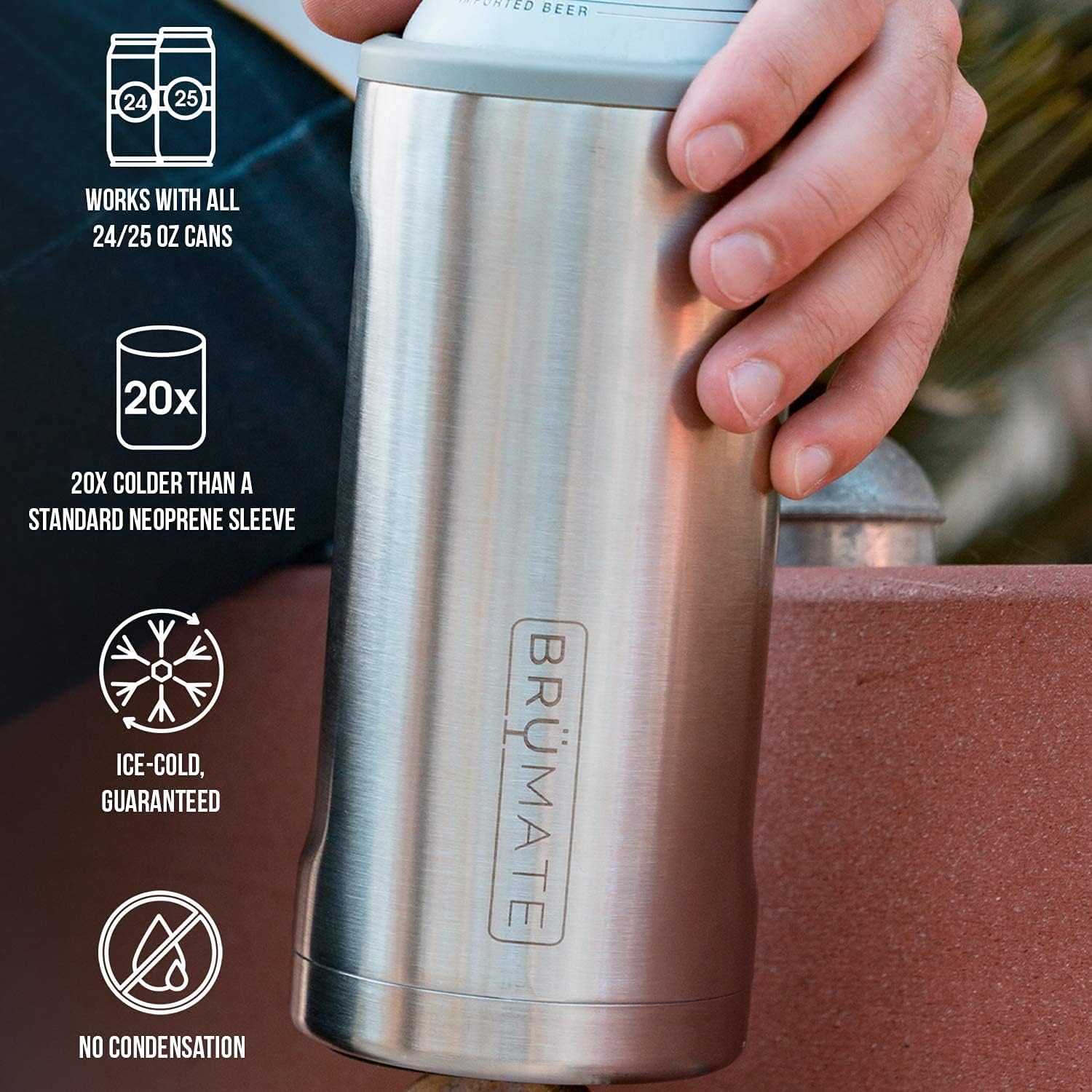 BrüMate Hopsulator Juggernaut Can Cooler Insulated for 24oz / 25oz Cans | Can Coozie Insulated Stainless Steel Drink Holder for Beer, Tea, and Energy Drinks (Matte Black)