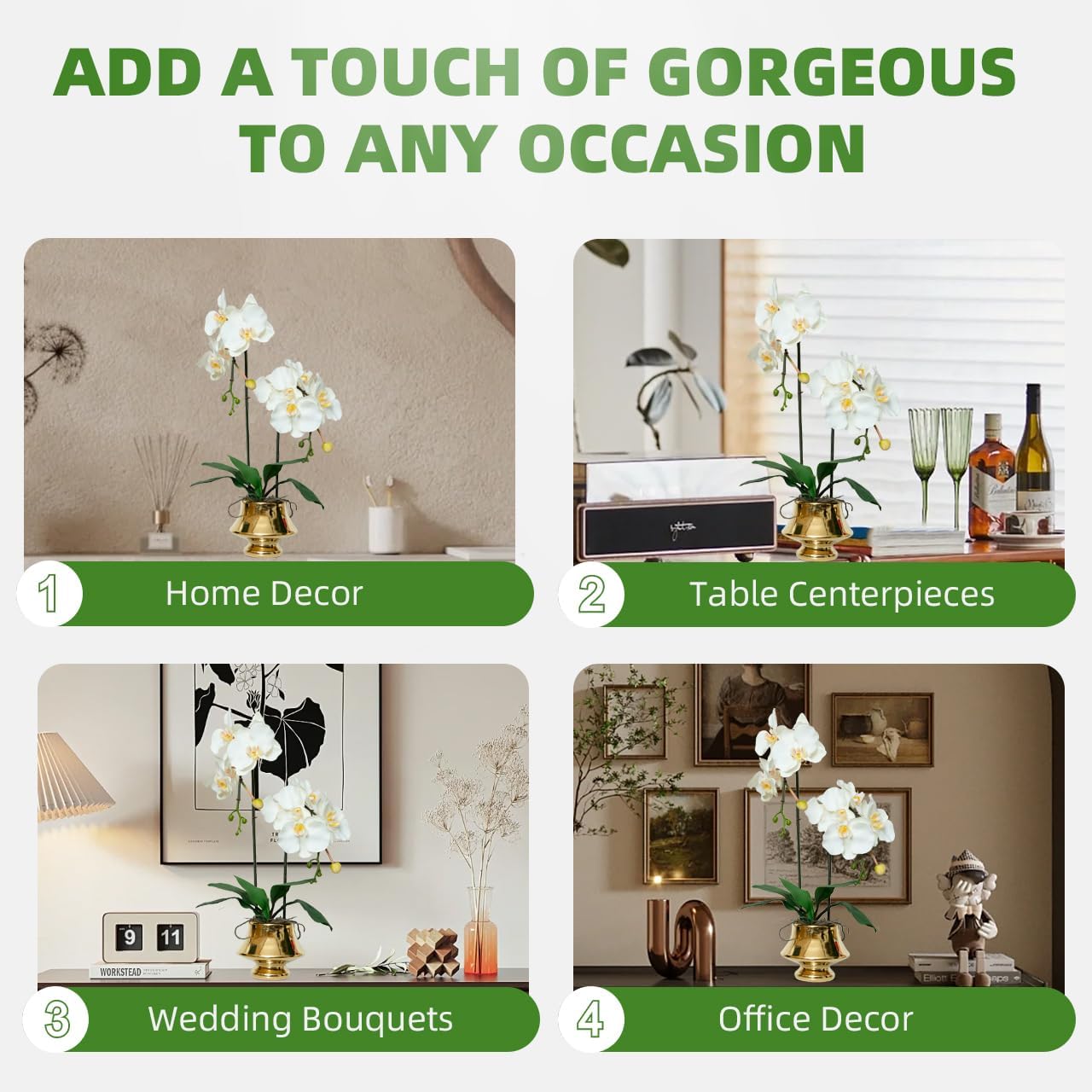 CXGS Orchids Artificial Flowers Realistic Fake Flowers in Ceramic Vase 20" White Faux Plants Indoor Lifelike Soft PU Phalaenopsis for Centerpiece Hotel Home Decor - Image 5