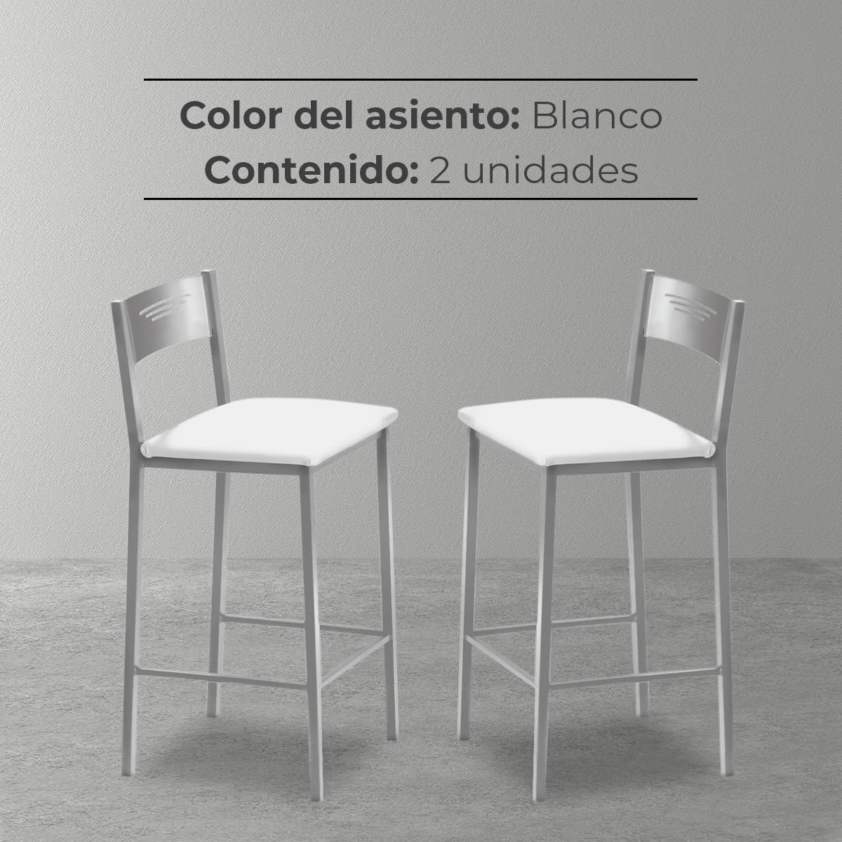 ASTIMESA Dos Taburetes Alto de Cocina 60 cms Polipiel Blanco
