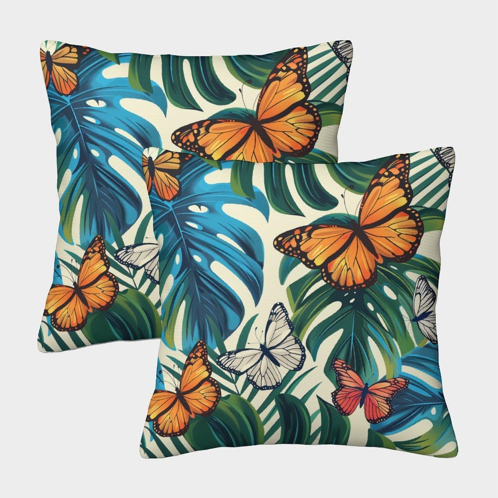 kaiyun 2 Pack 3D Butterfly Cushion 3D Tropical Palm Leaves Soft Touch Pillowcase,sofa Chair Home Furnishings 45x45cm