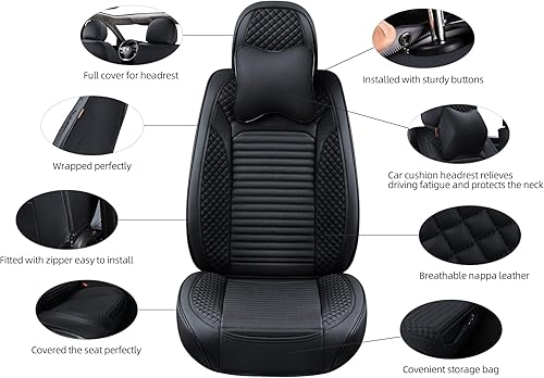 Miniatura 3 de Fundas de asiento delantero y trasero, 5 piezas, fundas de cuero impermeables para asiento de automóvil, juego completo de protectores de asiento