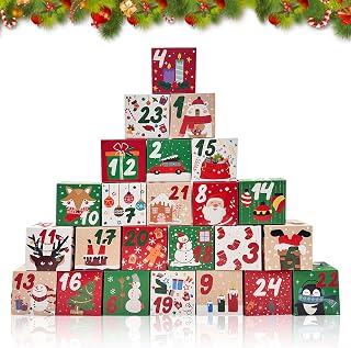 Threetols 24 Pcs DIY Christmas Advent Calendar Boxes, 2025 Empty 24 Days Christmas Countdown Calendar Gift Boxes to Fill Yourself Lovely Xmas Holiday Decor