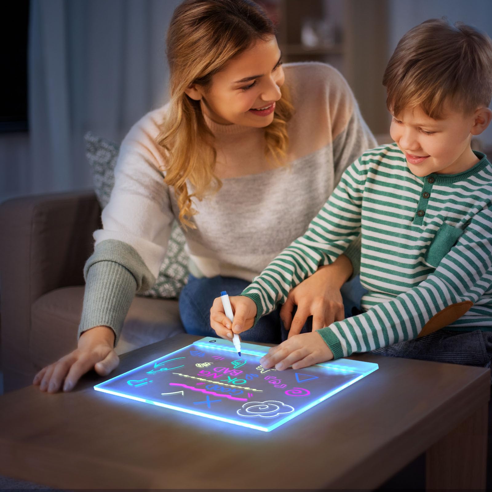 Lavagna Da Disegno A LED Per Bambini, 30 X 20 Cm, Con 7 Colori G 386554