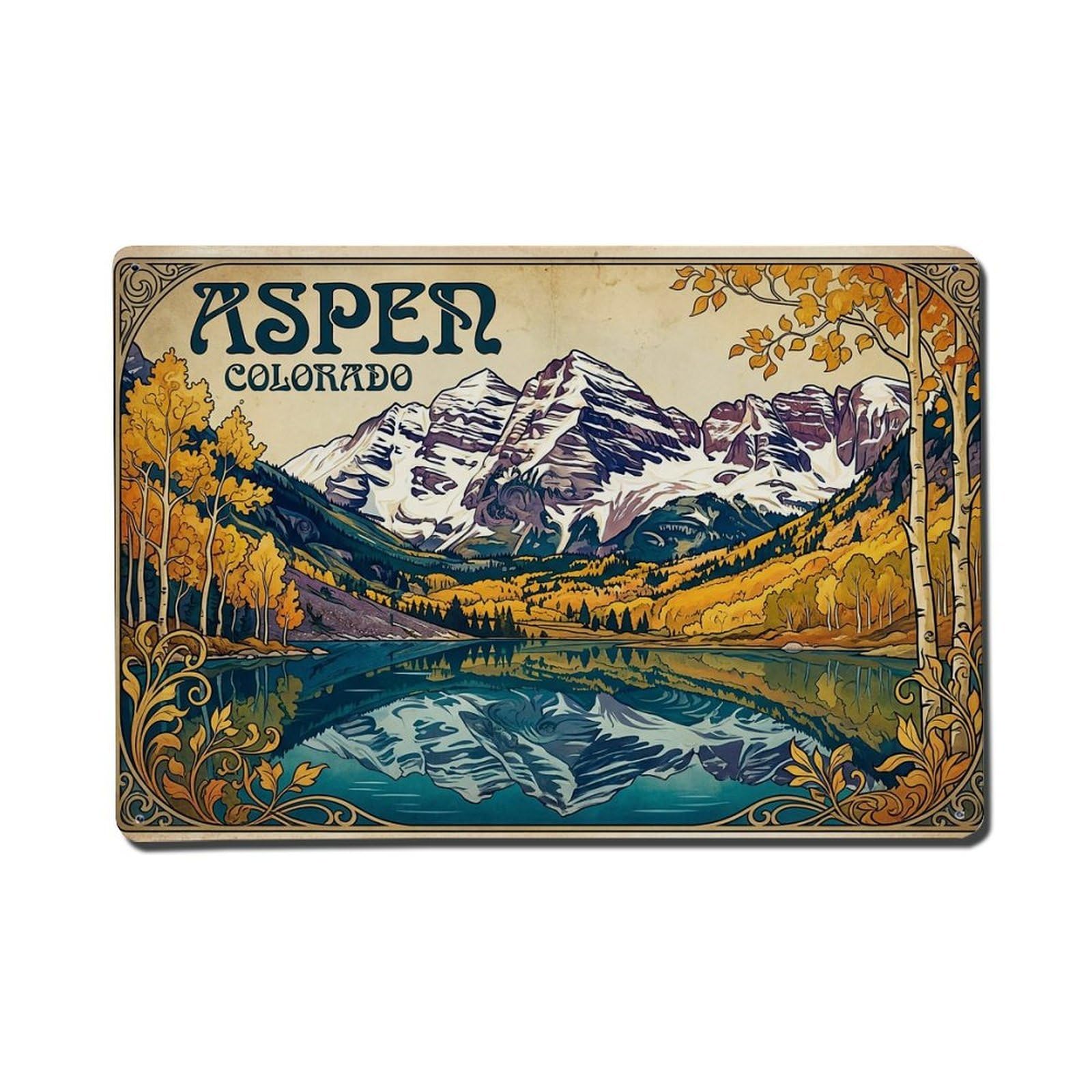 Cwbufd 8X12inch(20X30cm) Retro Travel Usa Aspen Metal Tin Sign Plaque Wall Decor For Cafe, Club Bar, Office, Garden Metal Poster 8X12inch