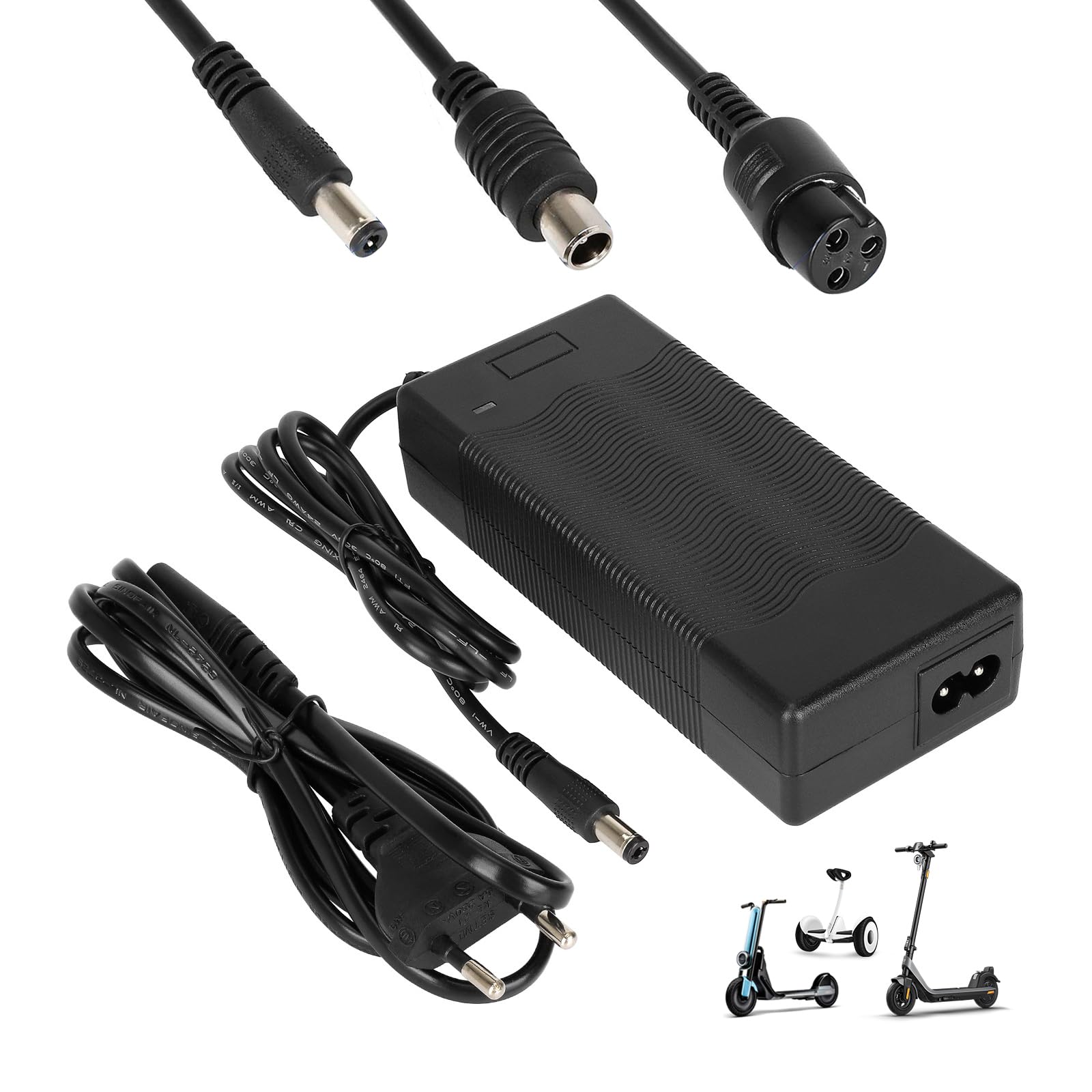 42V 2A Cargador Patinete Electrico para Xiaomi M365/Ninebot G30/E/F Series，36 V Cargador Universal de baterías Litio con 3 Conectores，Cargador rápida para Hoverboard，E-Bike，Scooter Eléctrico