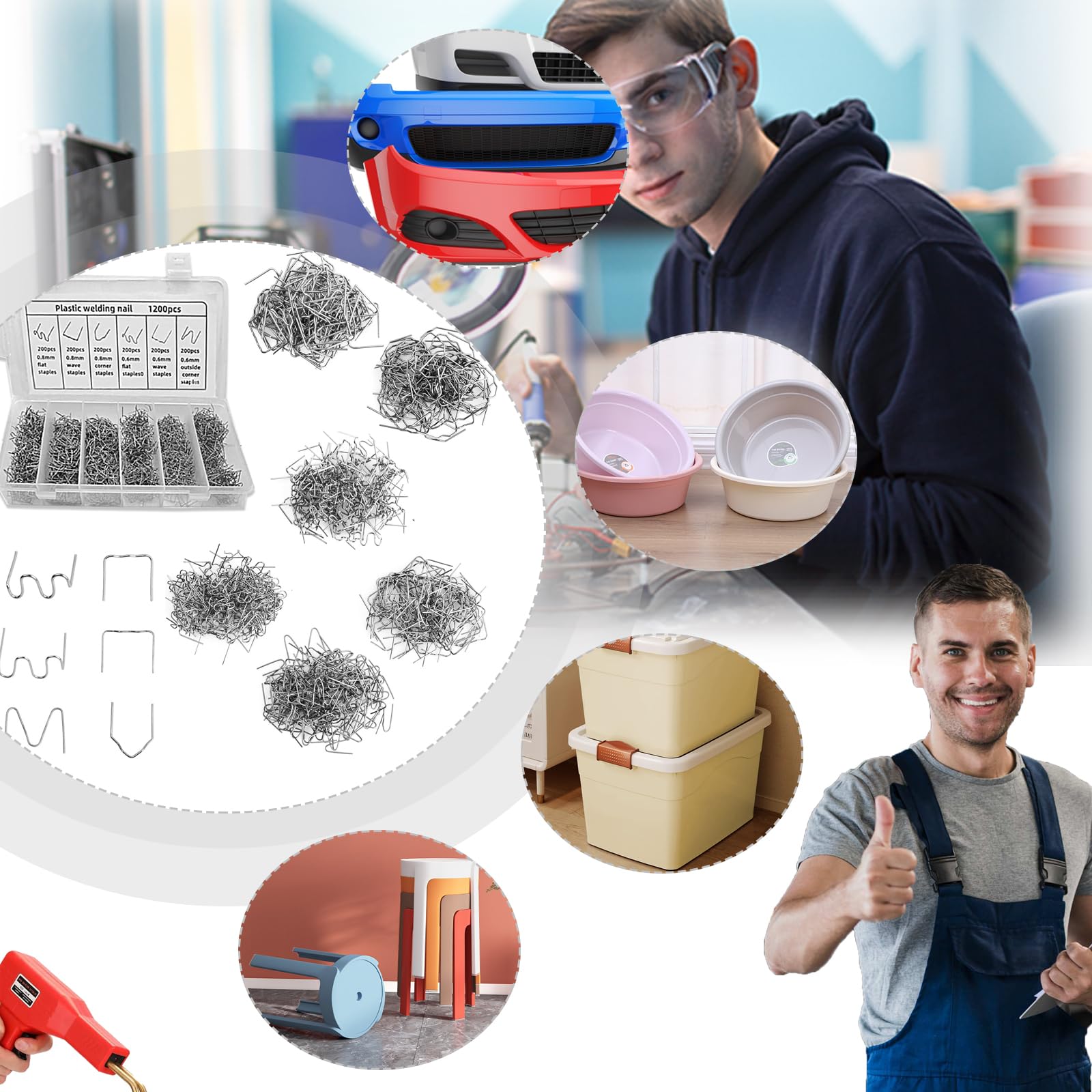 Punti Metallici per Saldatrice di Plastica,Punti Caldi in Acciaio Inox,1200 Pezzi Graffette Per Saldatura In Acciaio,0,6-0,8mm Pretagliato Graffette Per La Piparazione Di Plastiche Paraurti Auto
