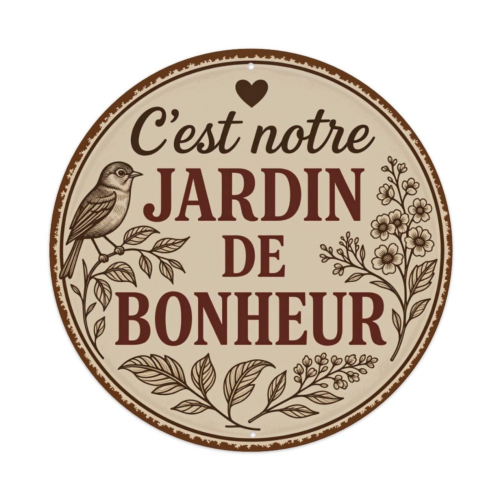 Bird Flower Leaf Heart Text Round Tin Sign Vintage Style Metal Sign Home Bar Garden Wall Plaque Decor Metal Poster 8x8 Inch