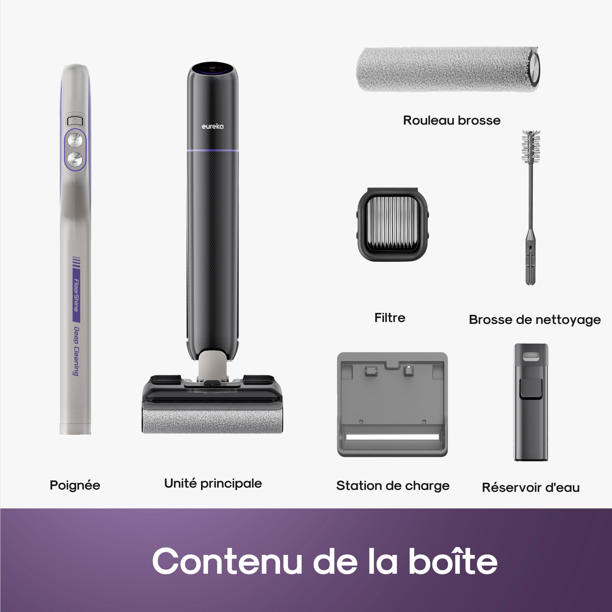 Eureka Aspirateur Laveur sans Fil, 24000Pa Aspiration, Auto-Nettoyage, séchage air Chaud 70°C, Brosse Anti-emmêlement 3.0, 180° à Plat, sols durs & Poils Animaux,Floorshine 830