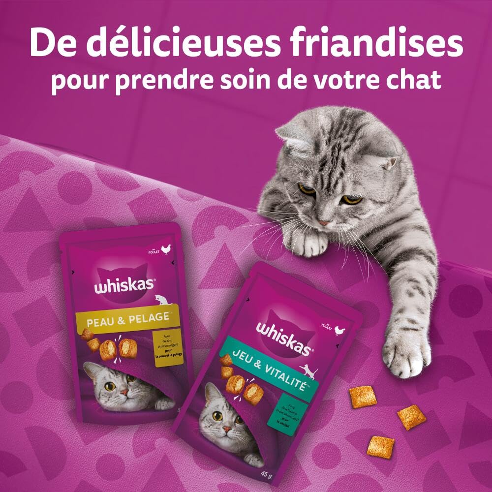 WHISKAS Relax Unwind Détente Relaxation - Friandises au Poulet Aliment complémentaire pour Chat Adulte - 8 Packs de 45g