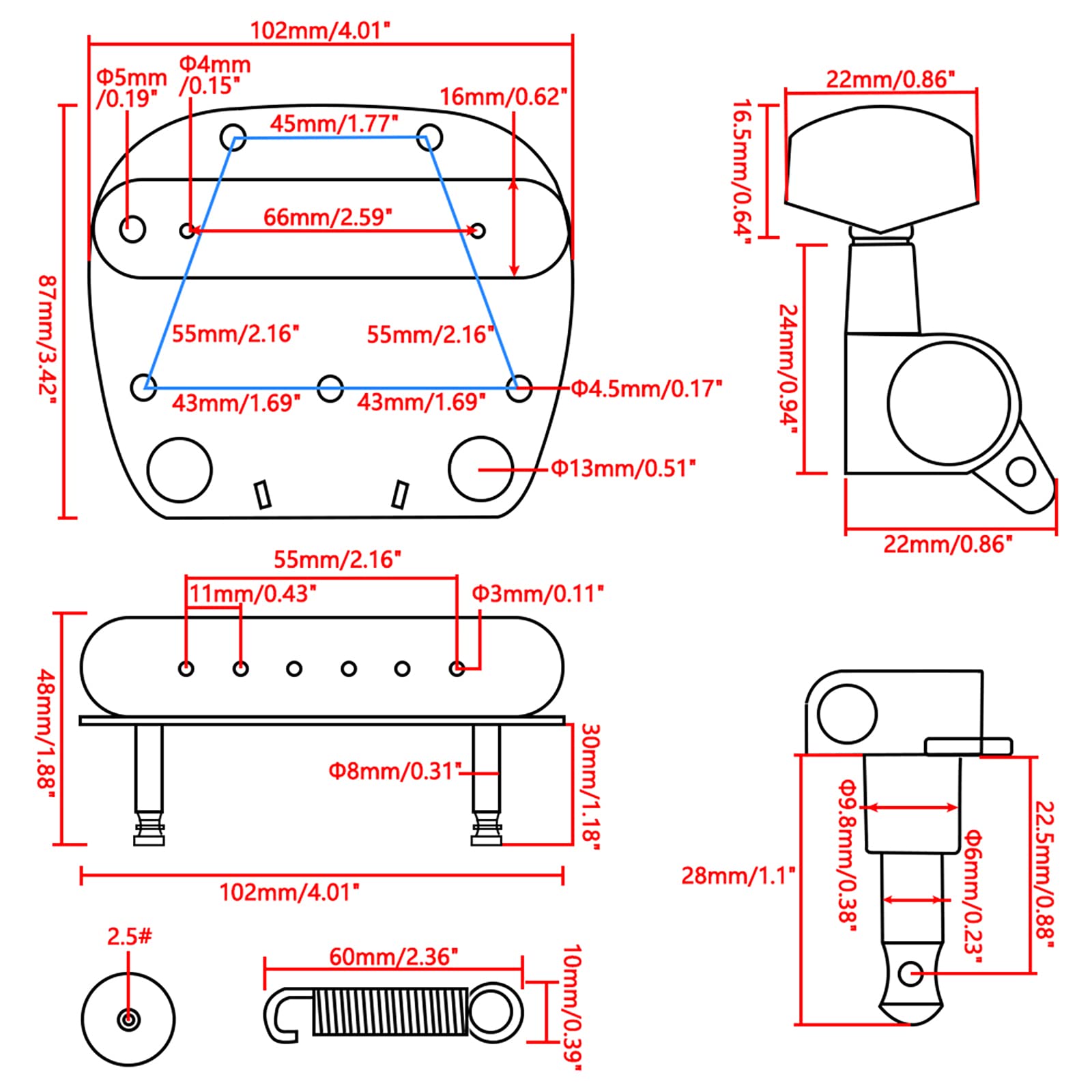 Swhmc Fender Mustang Tremolo Bridge Set - Nickel-Plated Zinc Alloy