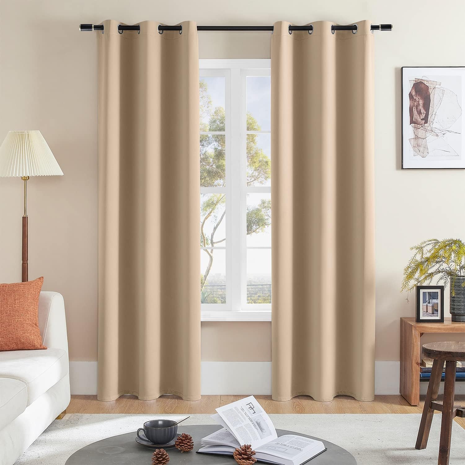 Rutterllow Blackout Curtains for Living Room, Thermal Insulated Window Drapes 2 Panels for Bedroom, Grommet Top (42x84 Inch, Camel)