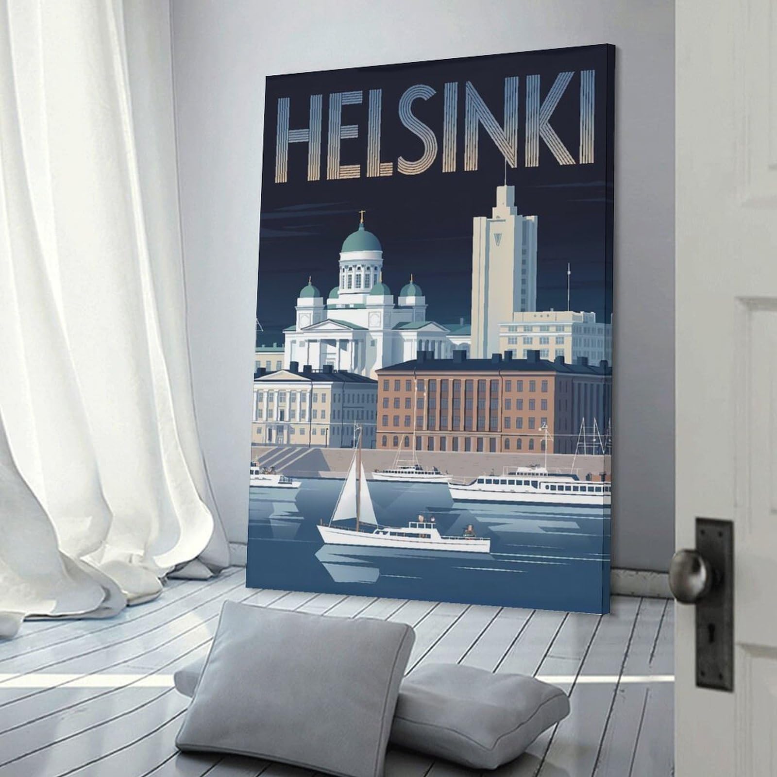 Junmoney Helsinki Cityscape Travel Canvas Art Print, 24x36inch(60x90cm), for Small Homes, Bedrooms Or Open Spaces, Wall Decor with Flexible Room Appeal