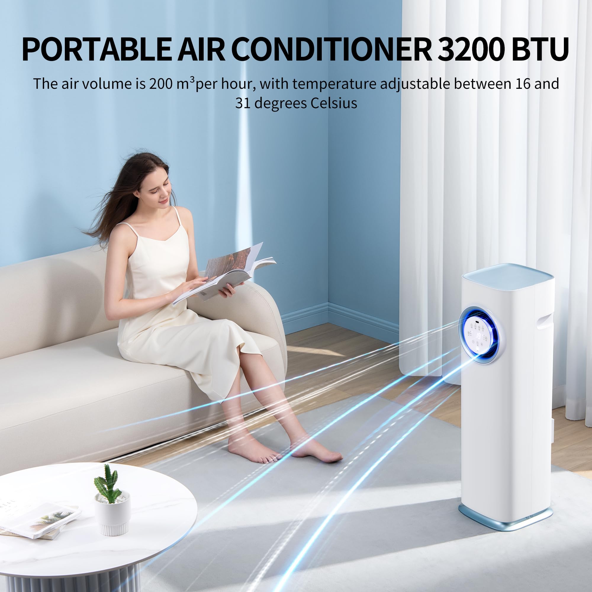 4-in-1-Handheld-Klimaanlage von ELECCI Mobile mit 3 Geschwindigkeits Stufen, Kühlmistfunktion, Timermodi und Farbigen LED-Leuchten – Perfekt für Wohnen, Schlafzimmer und Büro