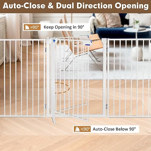 Miniatura 2 de Puertas de metal independientes para perros con puerta, extra anchas de 24 pulgadas, 32 pulgadas de altura, valla plegable para interiores y