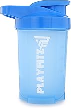 PLAYFITZ Wave Prime Shaker Bottle for Protein Mixes | 500ml. Pre Workout Shaker Bottles | Unbreakable Gym Protein Shaker Bottle with Rounded Bottom | Classic Loop Hook (Blue)