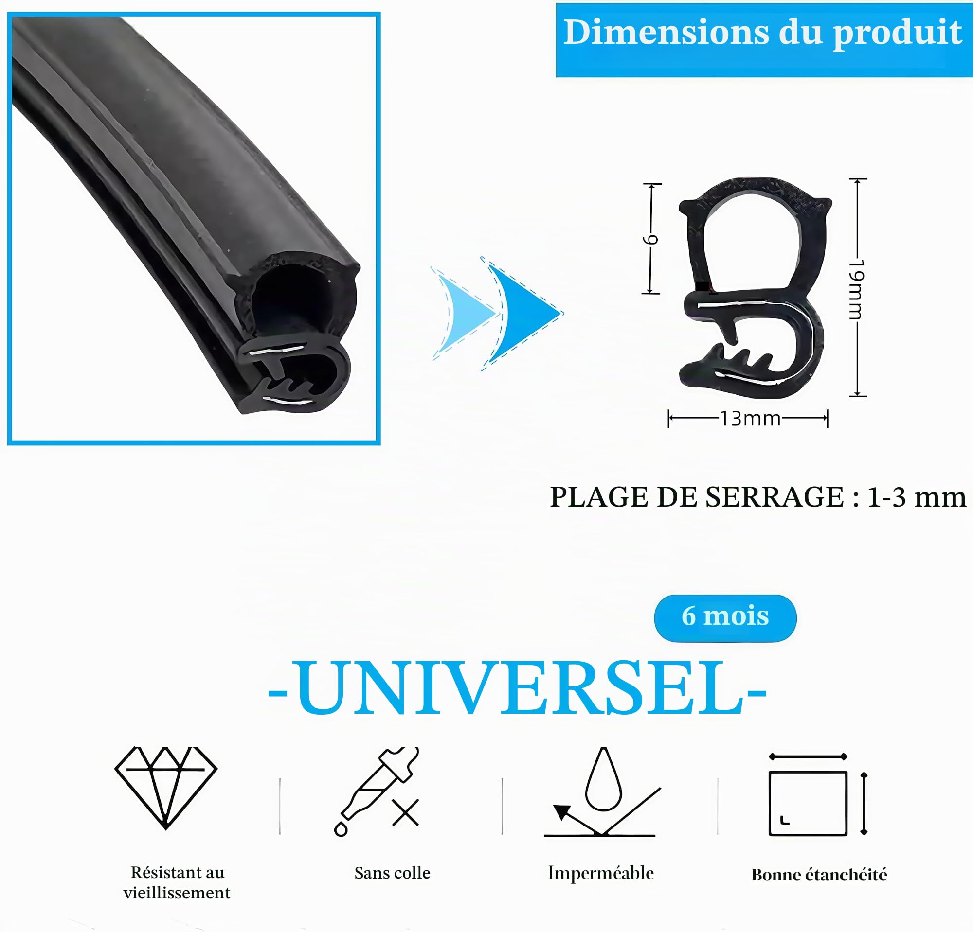 Joint de porte universel en caoutchouc, 6 m, pour voitures, bateaux, camping-cars, etc