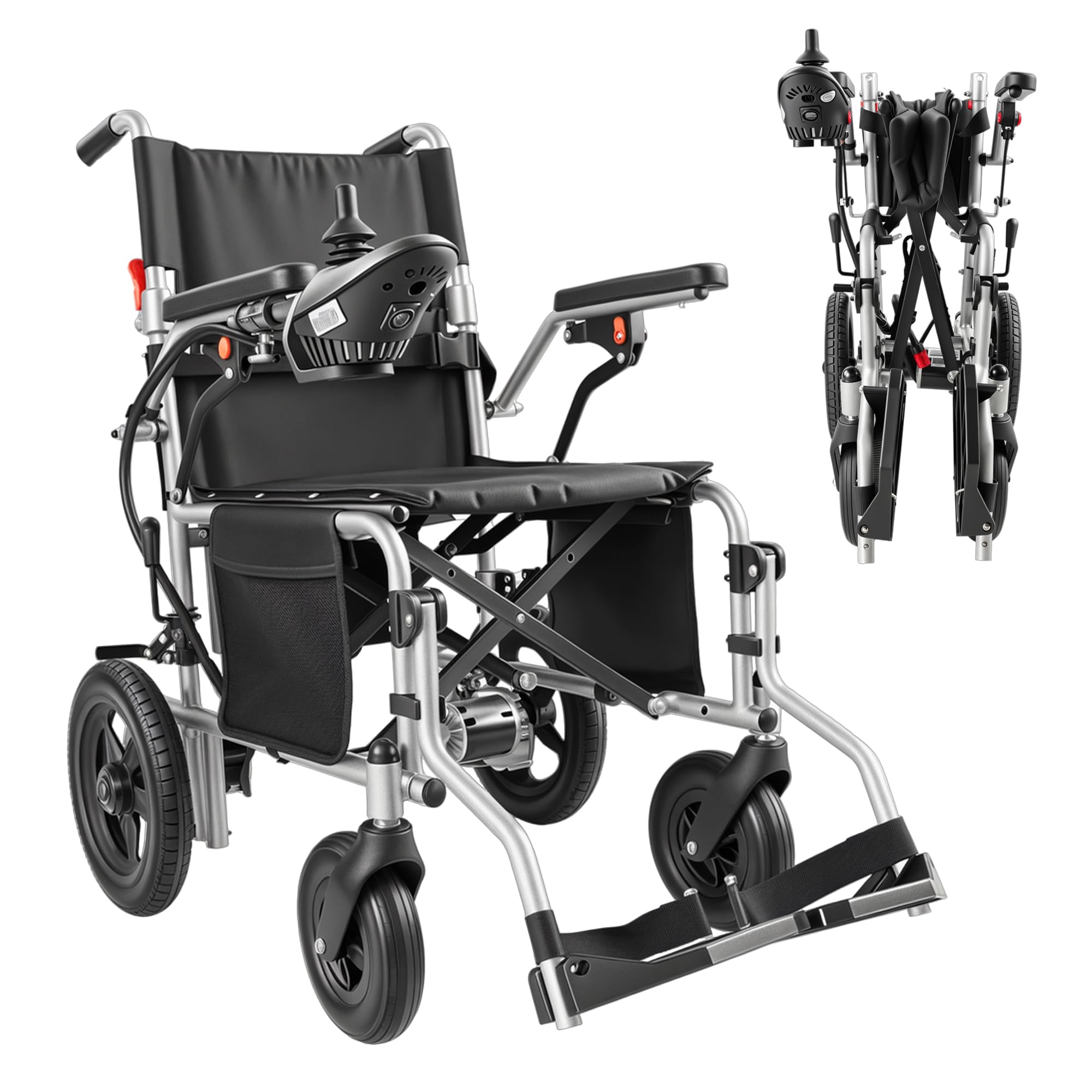 YF001 ZygenAir - Sillas de ruedas eléctricas para adultos, motor de 500 W, plegable, silla de ruedas ligera, capacidad de carga de 150 kg, alcance de 24 km, fácil de plegar y transportar para personas