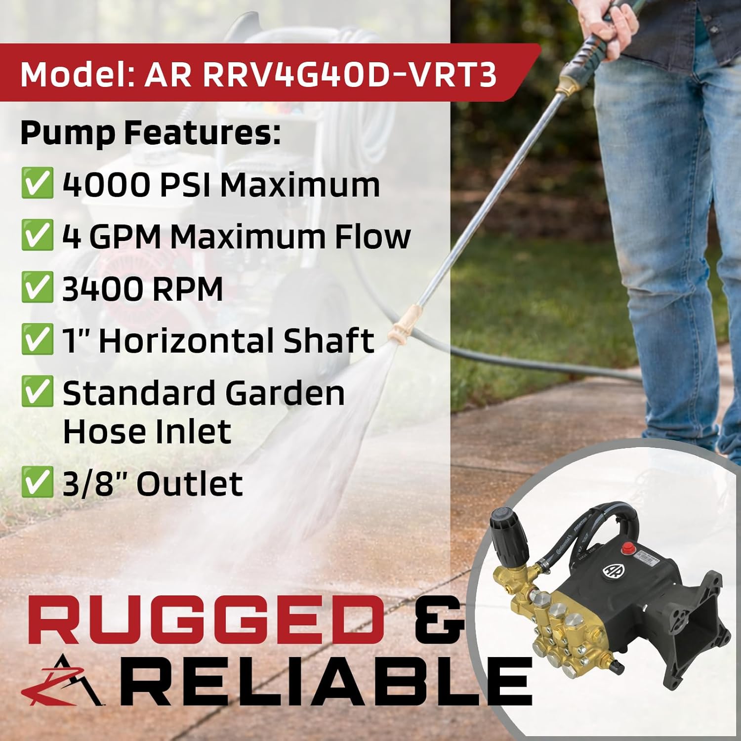 The ROP Shop OEM AR 1" Shaft 4000 PSI Horizontal Pressure Washer Pump for MI-T-M WP-4000-4MRB