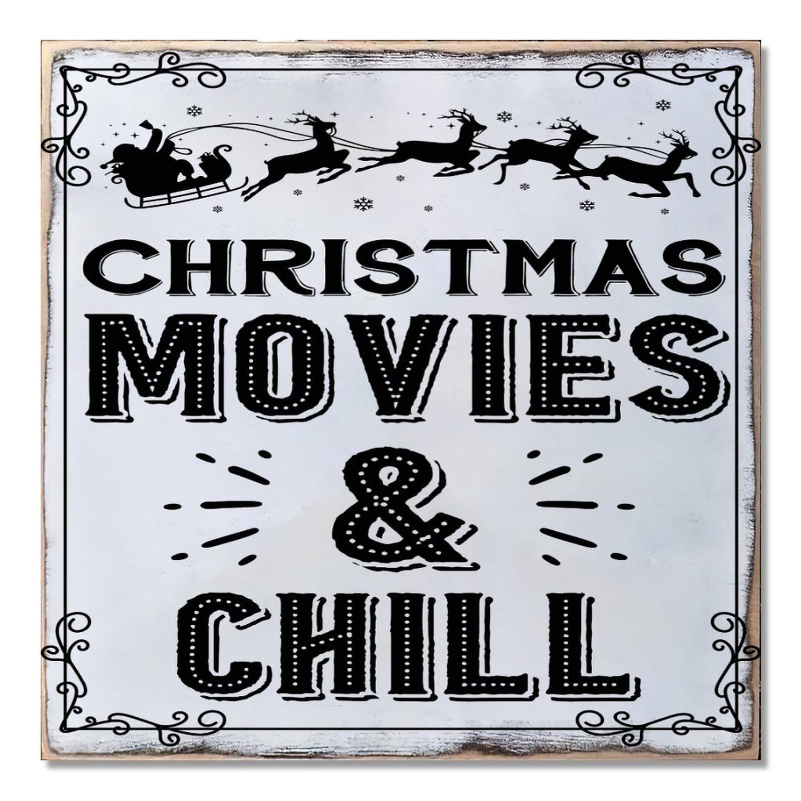 Panneau en bois de Noël Movies & Chill objet décoration murale rustique pour fêtes de fin d'année