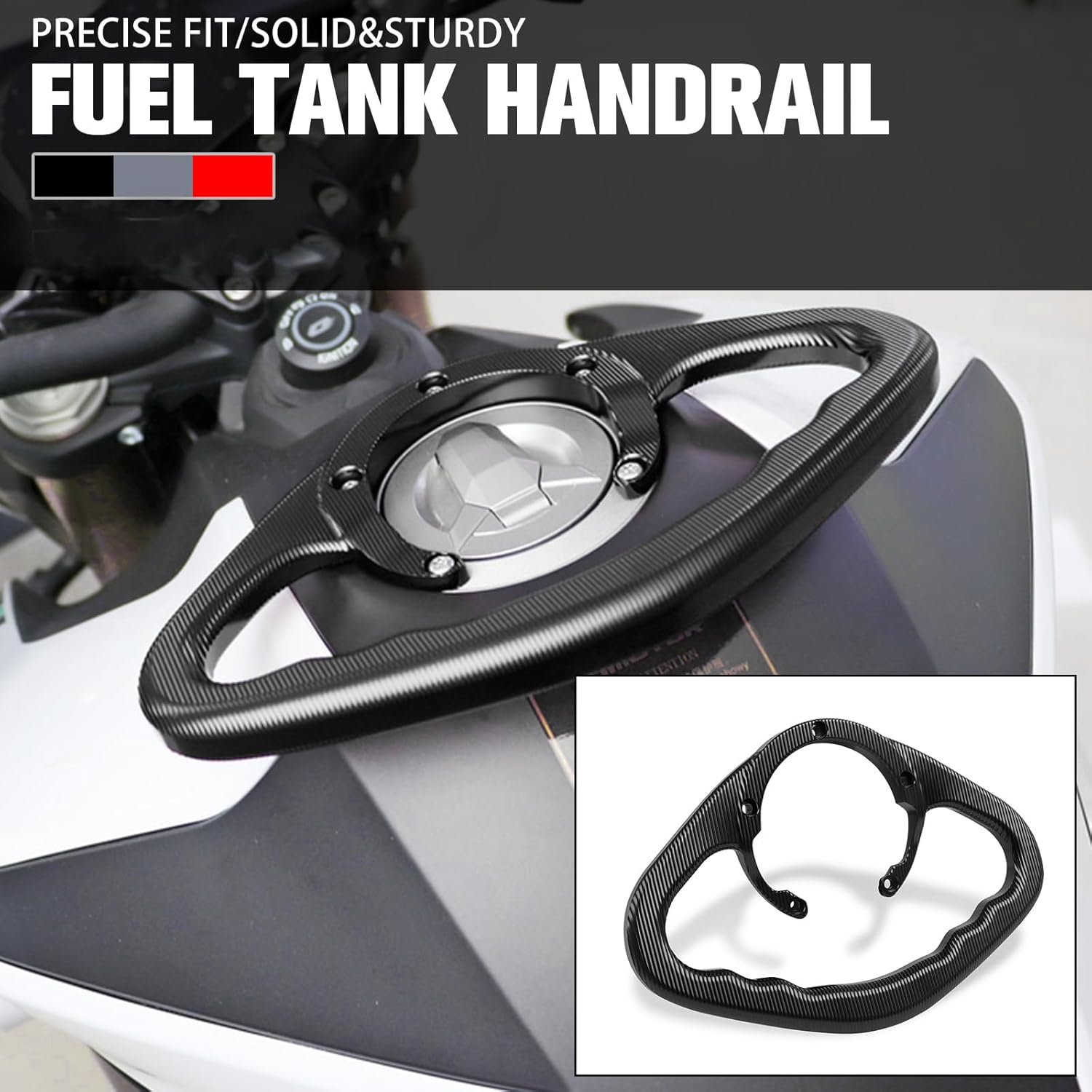 Fuel Gas Tank Handle Armrest Motorcycle Rear Passenger Grab Bar Aluminum Replacement for CFMOTO 800MT 450MT 800NK 650MT 250SR 450SR 450NK 650NK Accessories Aftermarket Parts(Black)