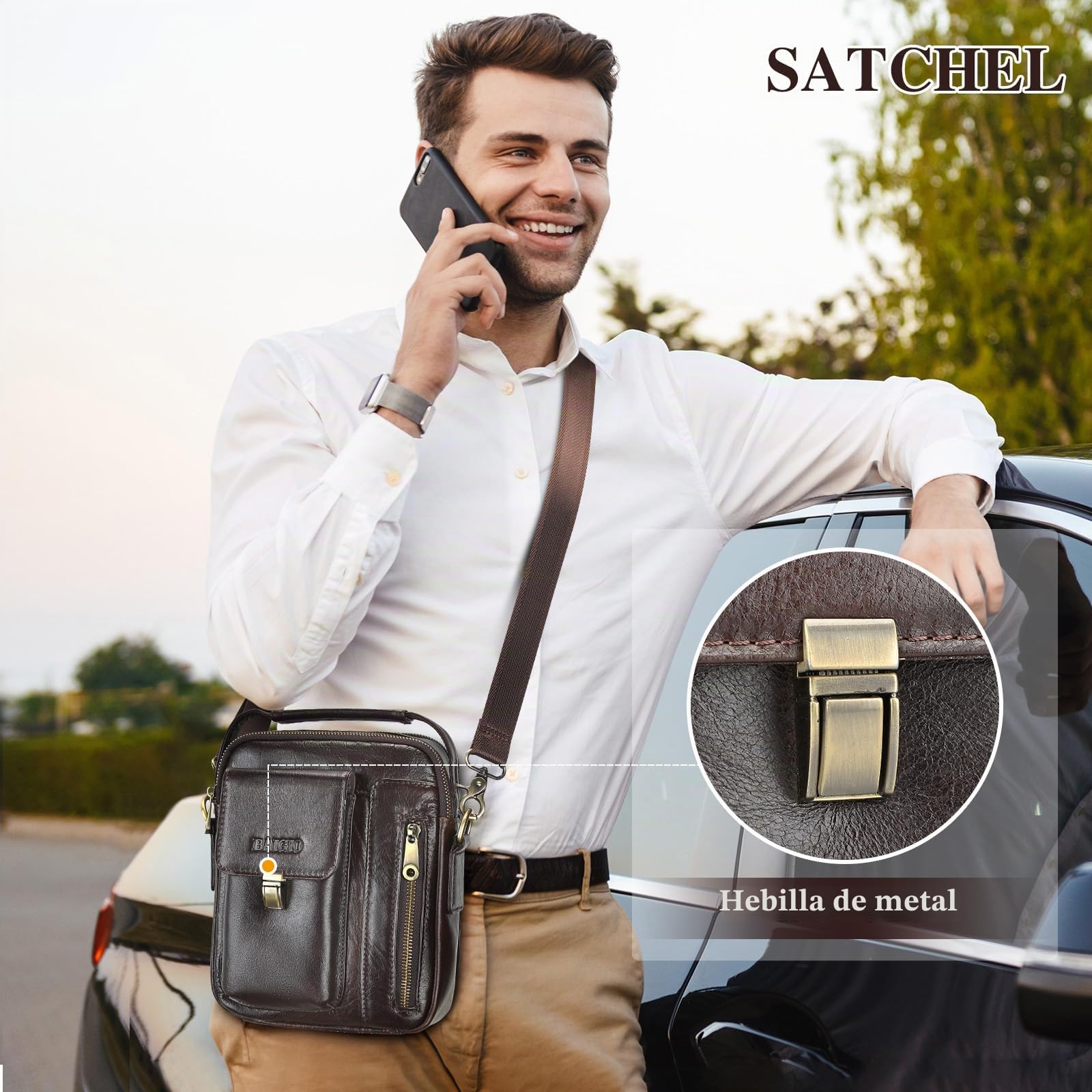 BAIGIO Bolso Hombre Bandolera de Piel Bolso Mano Hombre Vintage Bolso Hombre Pequeño Bolso de Hombro Bolso de Cartera para Negocios, Trabajo, Viaje, Vida Cotidiana