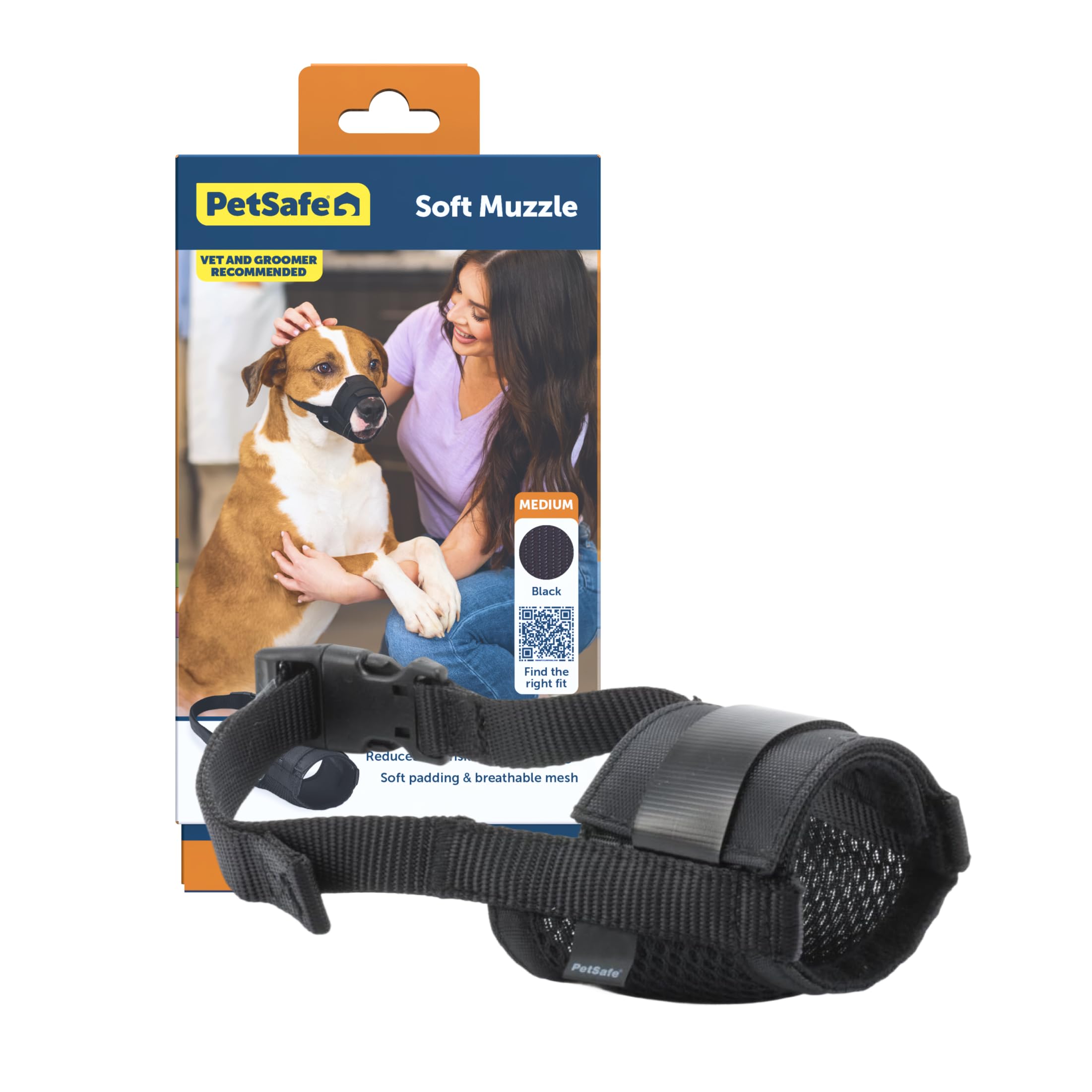 PetSafe Dog Muzzle - Comfortable Padding - Adjustable Sizing - Prevents Biting - Allows Room to Pant - Perfect for Visits to The Vet or Groomer, Medium, Medium (Pack of 1), Black