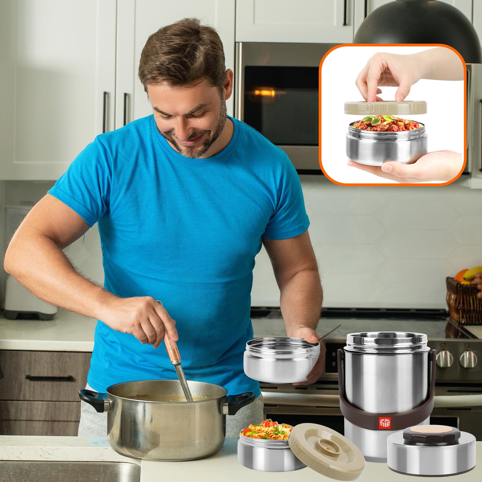 Termo para comida caliente y sopa, 67 onzas, contenedor de alimentos apilable, sellado de 3 capas con bolsa de almuerzo, ideal para comidas diarias de oficina, almuerzos escolares y cenas al aire